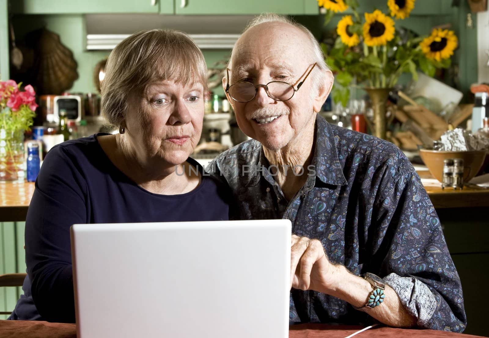 Senior Couple in their Dining Room with a Laptop Computer