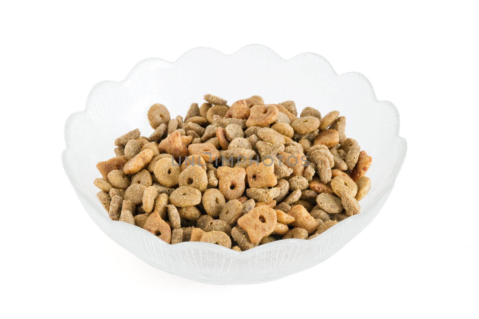 dog or cat food in a bowl isolated on white background with clipping path
