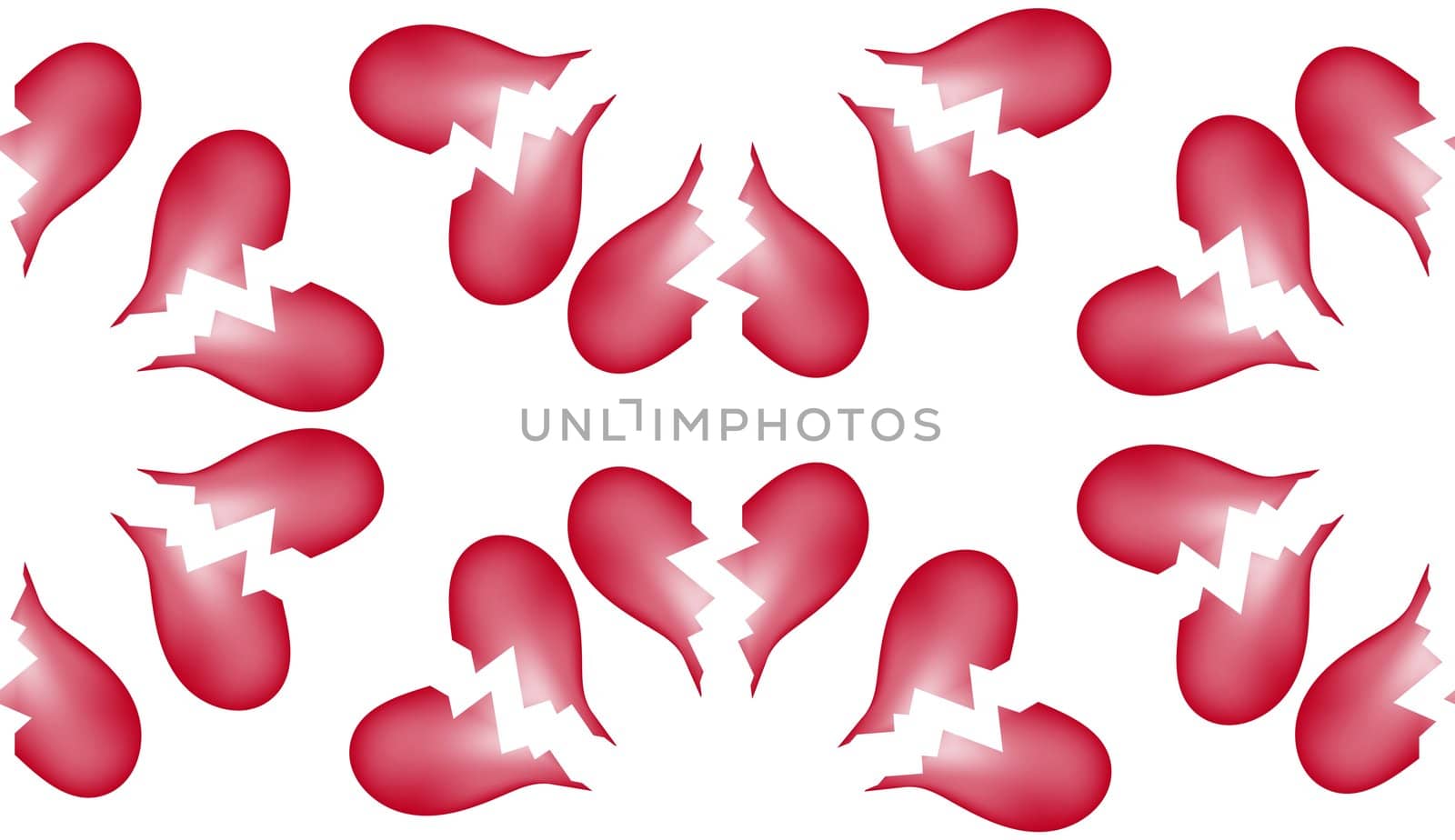 A seamless tile pattern background made out of broken hearts.
