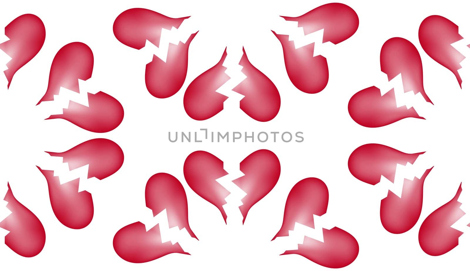 A seamless tile pattern background made out of broken hearts.