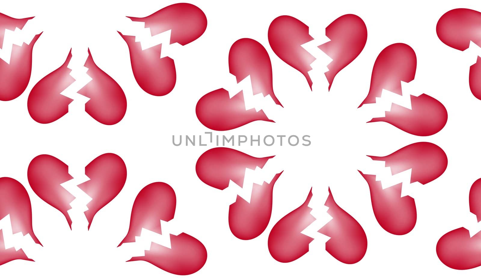 A seamless tile pattern background made out of broken hearts.