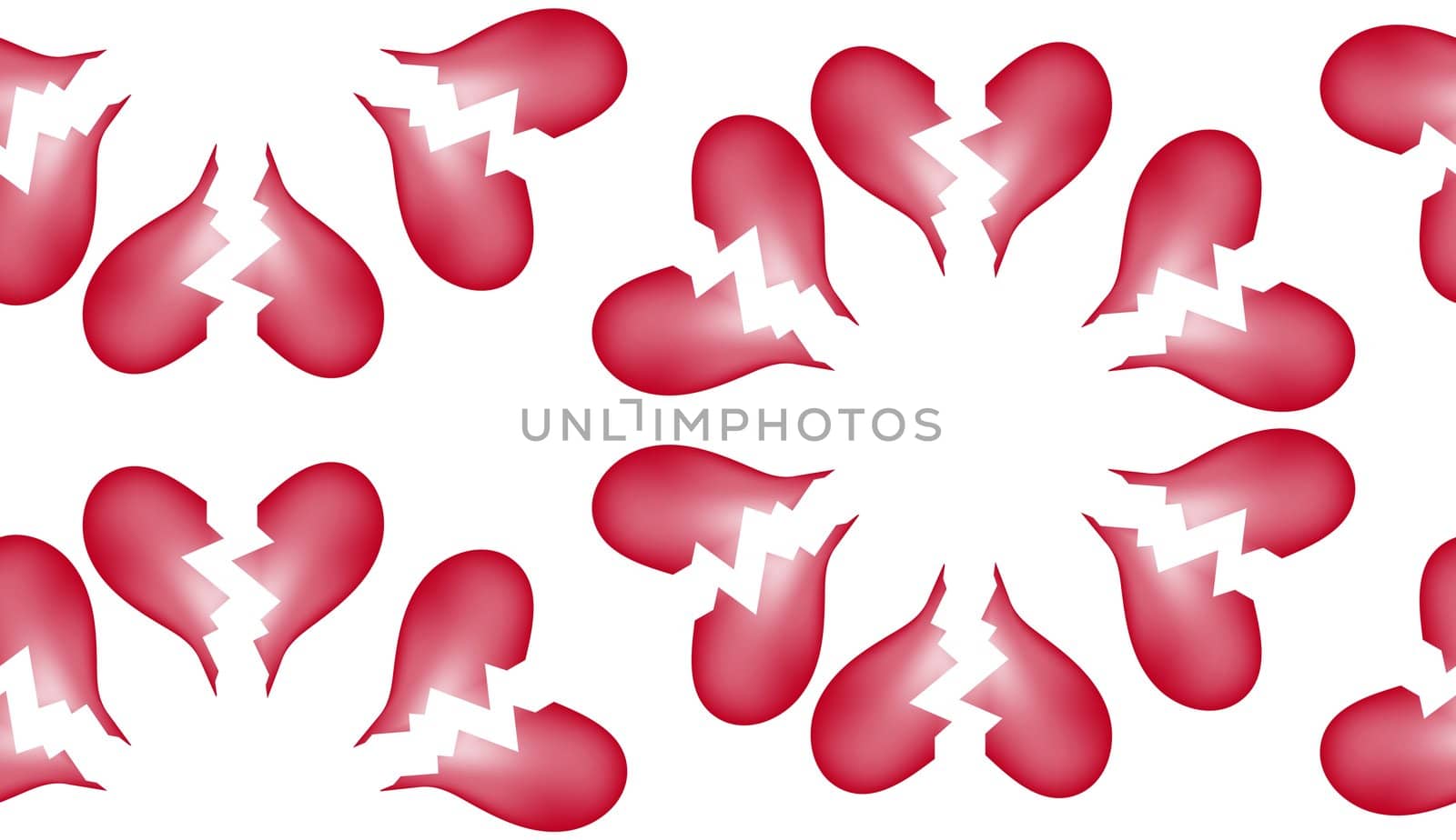 A seamless tile pattern background made out of broken hearts.