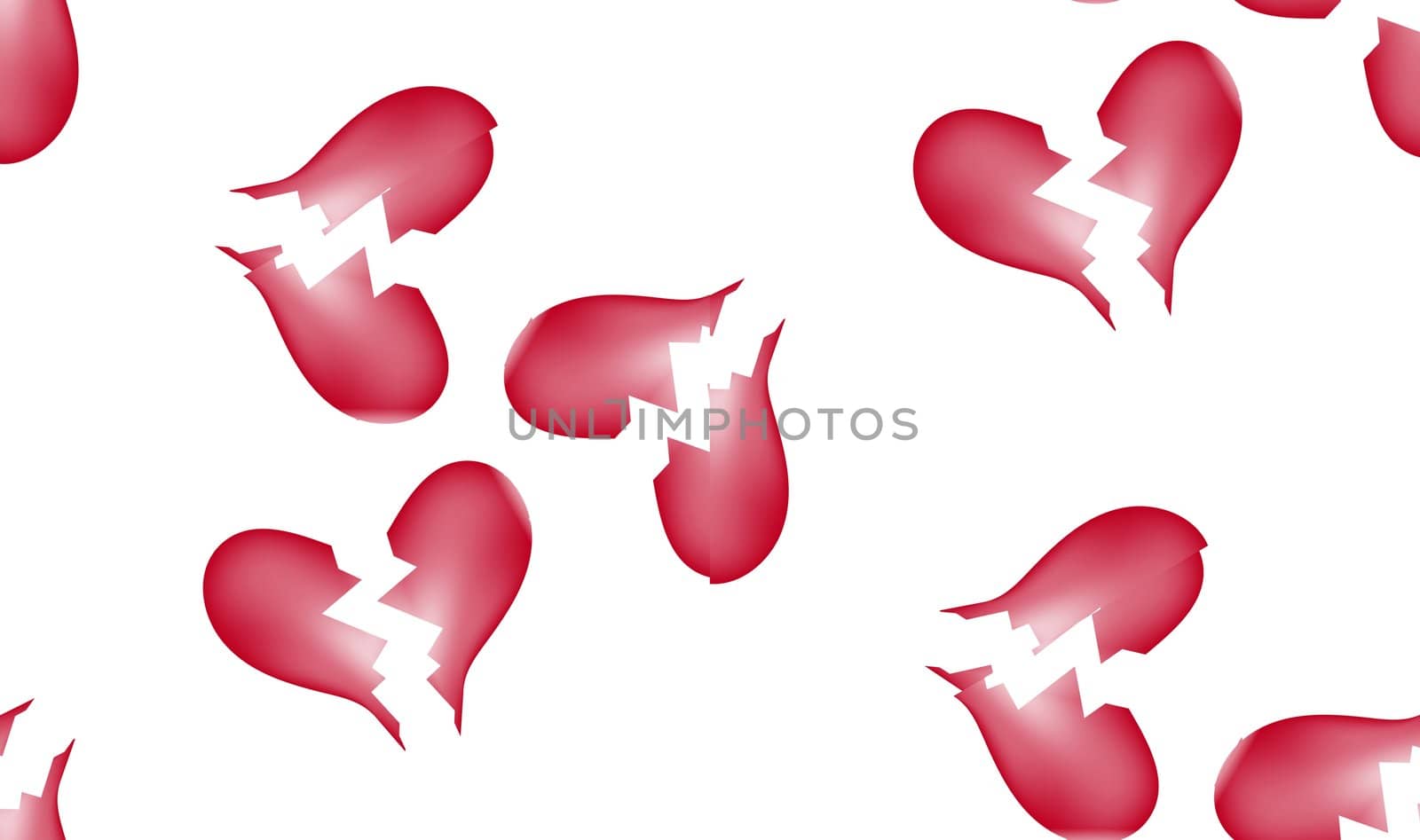 A seamless tile pattern background made out of broken hearts.