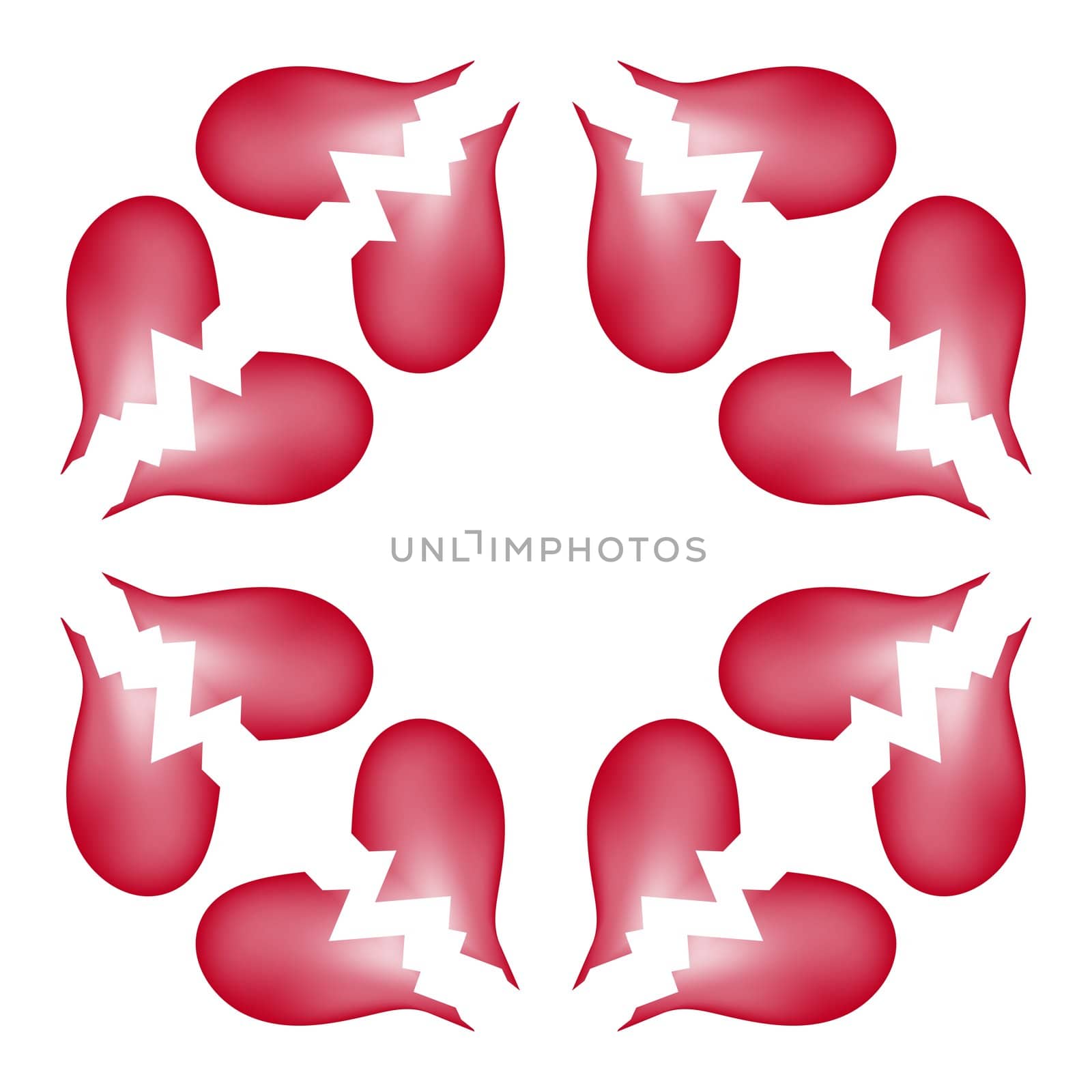 A seamless tile pattern background made out of broken hearts.