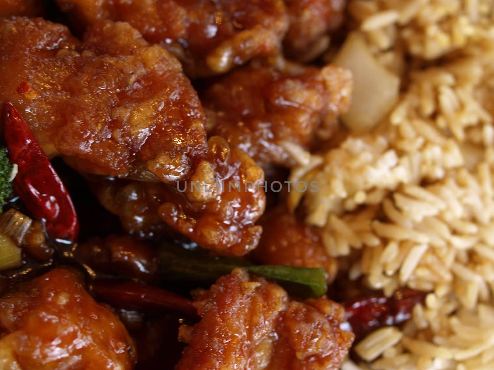 Chinese dinner shown up close and ready to eat