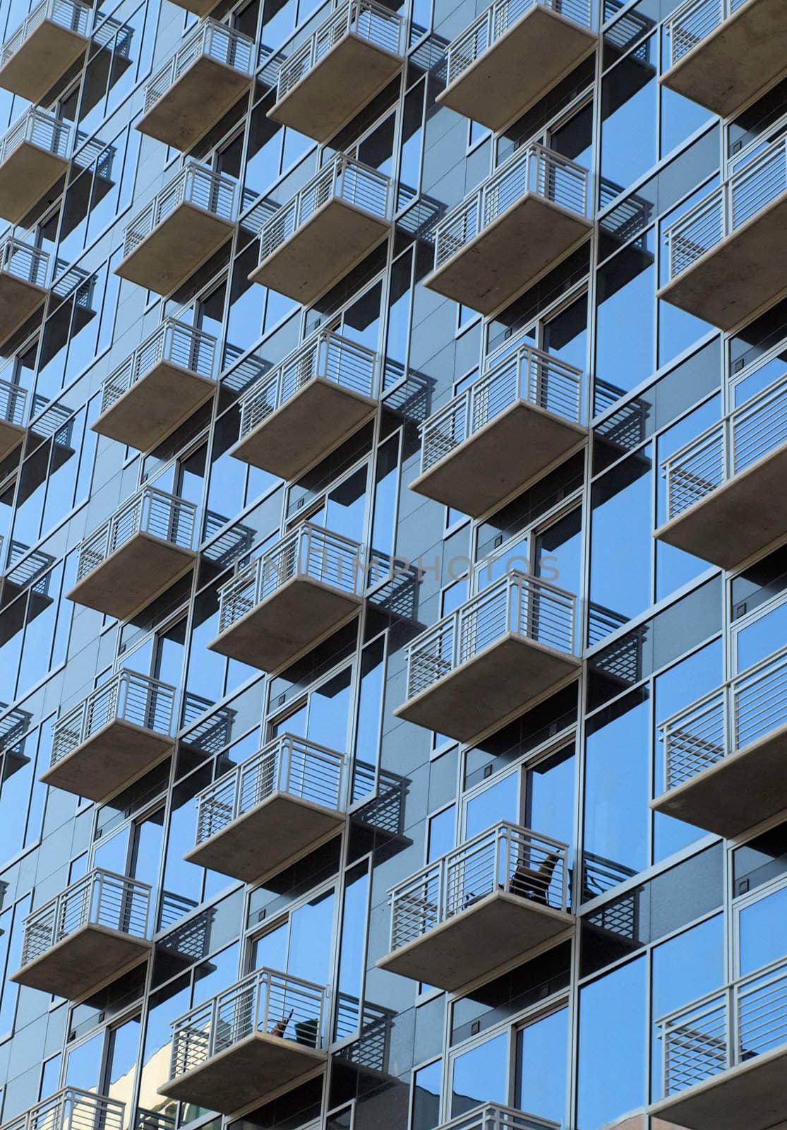 A view of window porches in an urban high rise