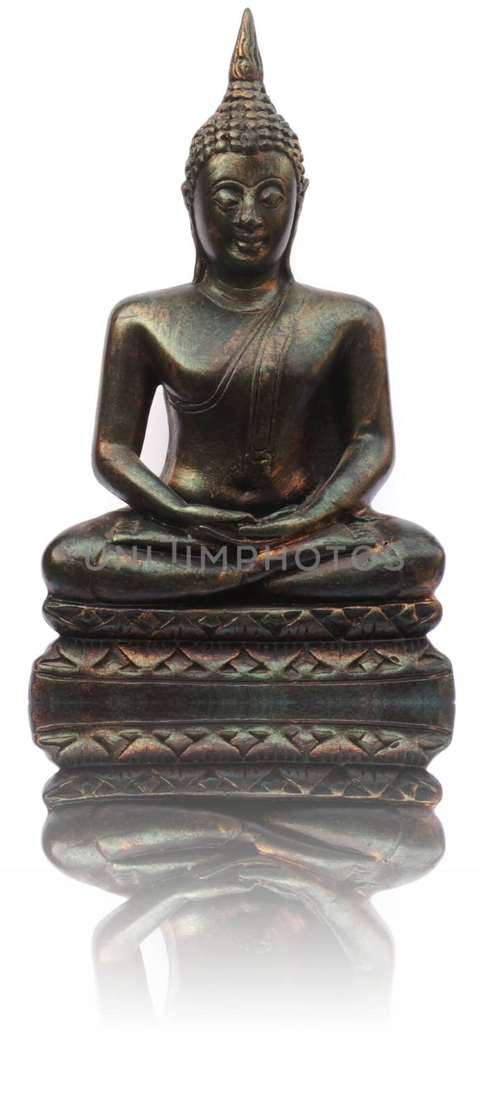 Bronze buddha isolated on a white background.