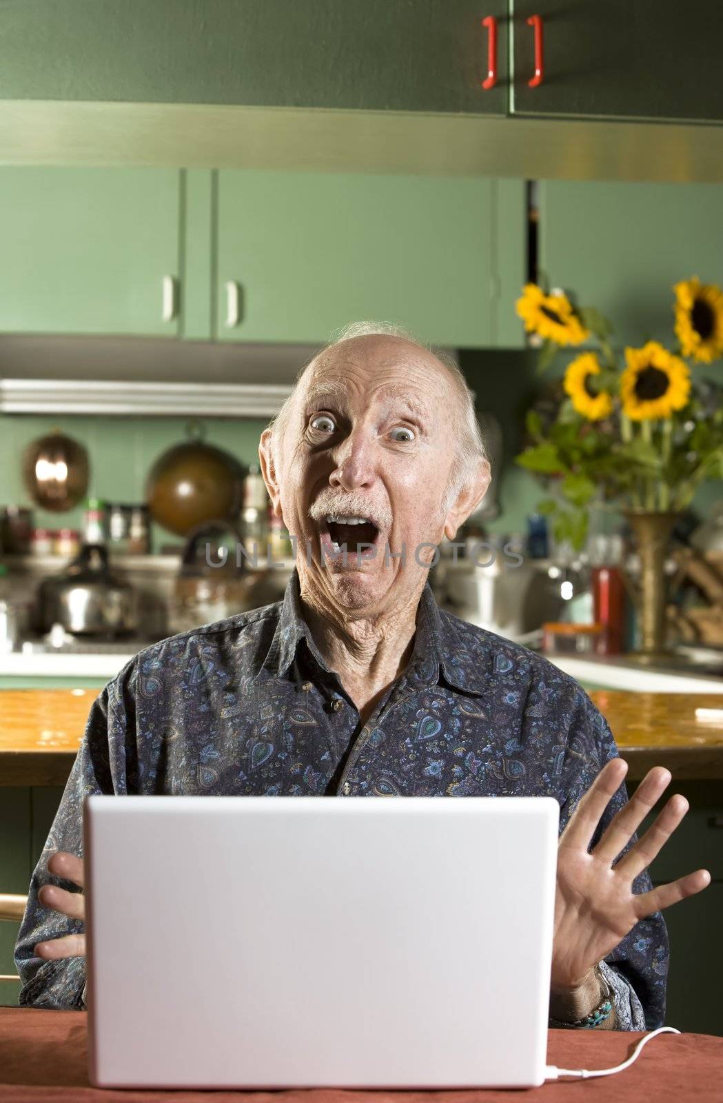Shocked Senior Man with a Laptop Computer by Creatista