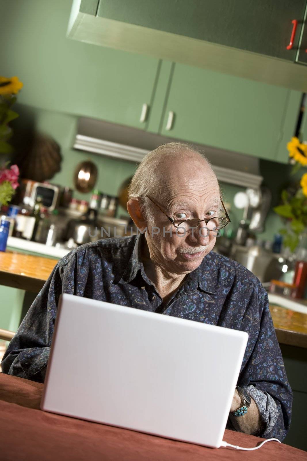 Senior Man with a Laptop Computer by Creatista