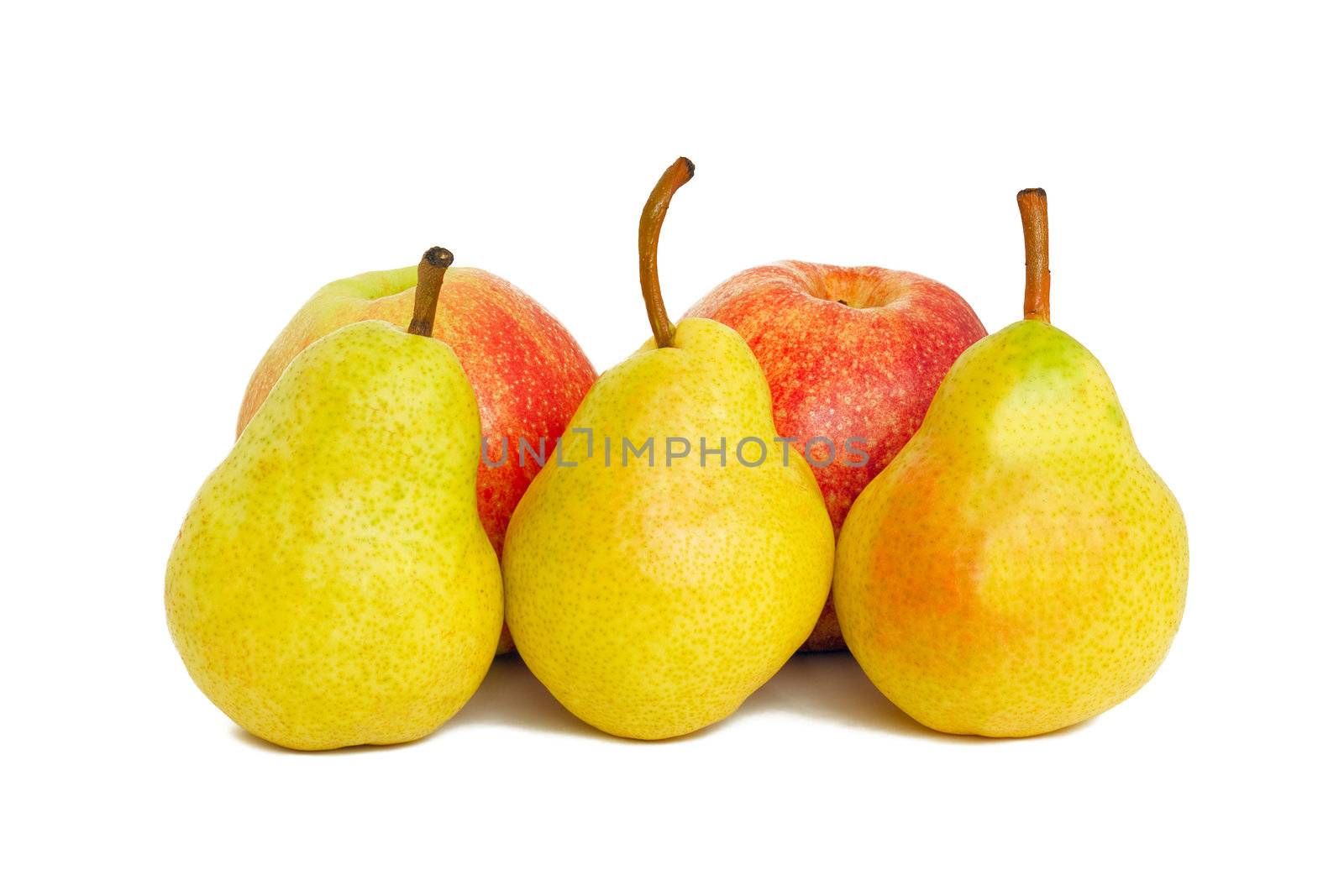 Various fruits - apples, pears, isolated on a white background.