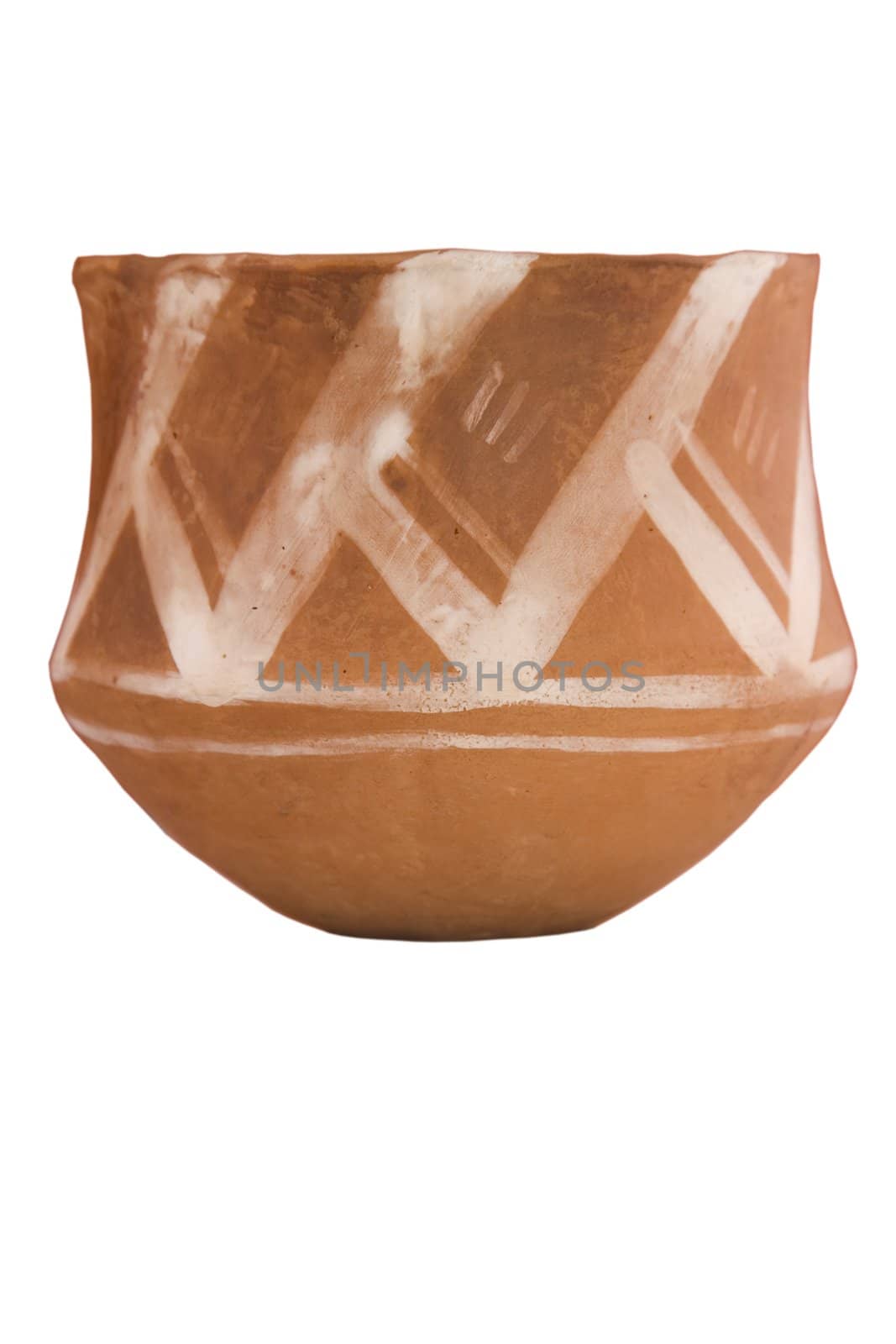 ancient ceramic bowl, hand-made on white background