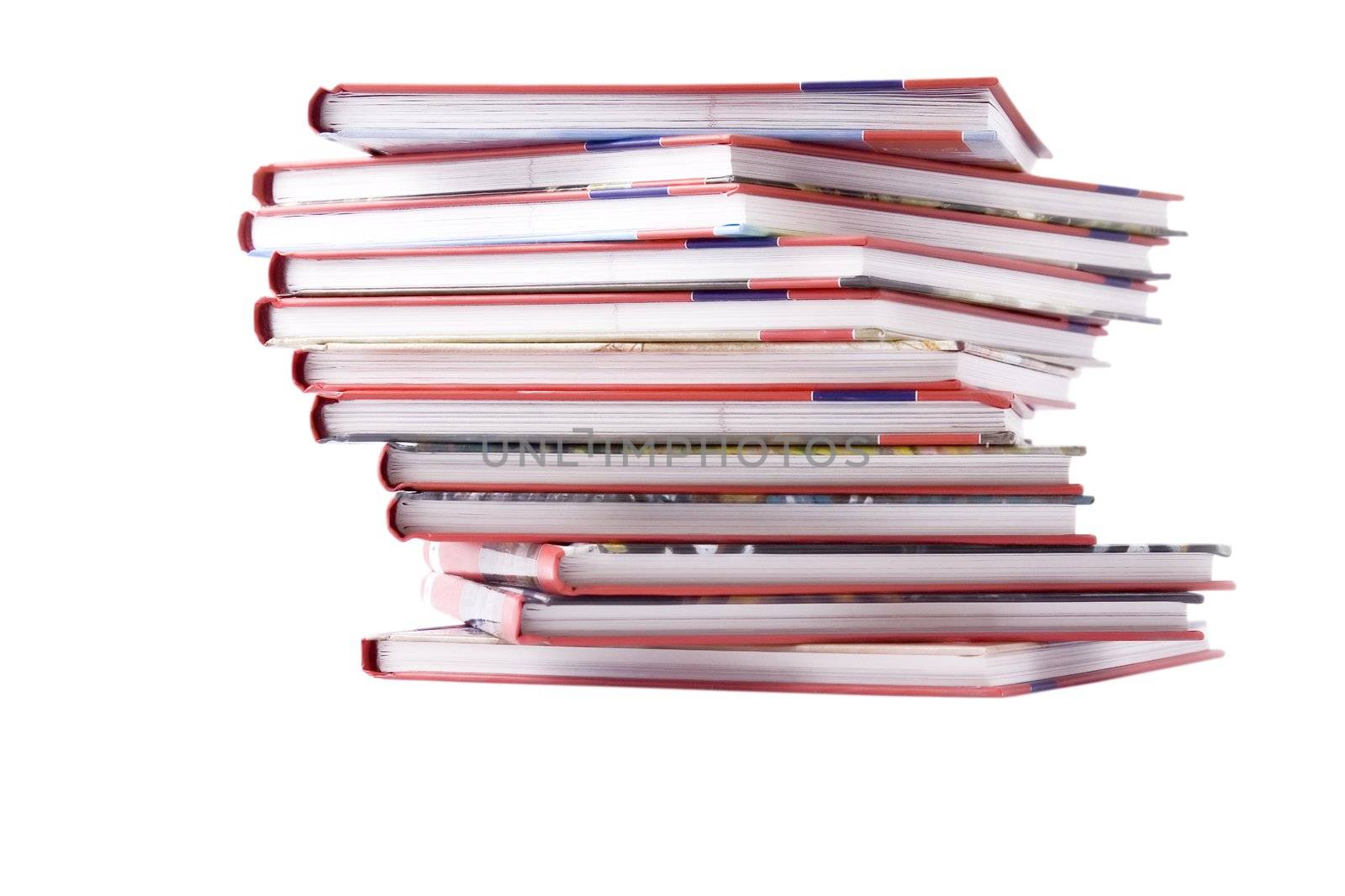 Isolated books stack viewed from above, book tower