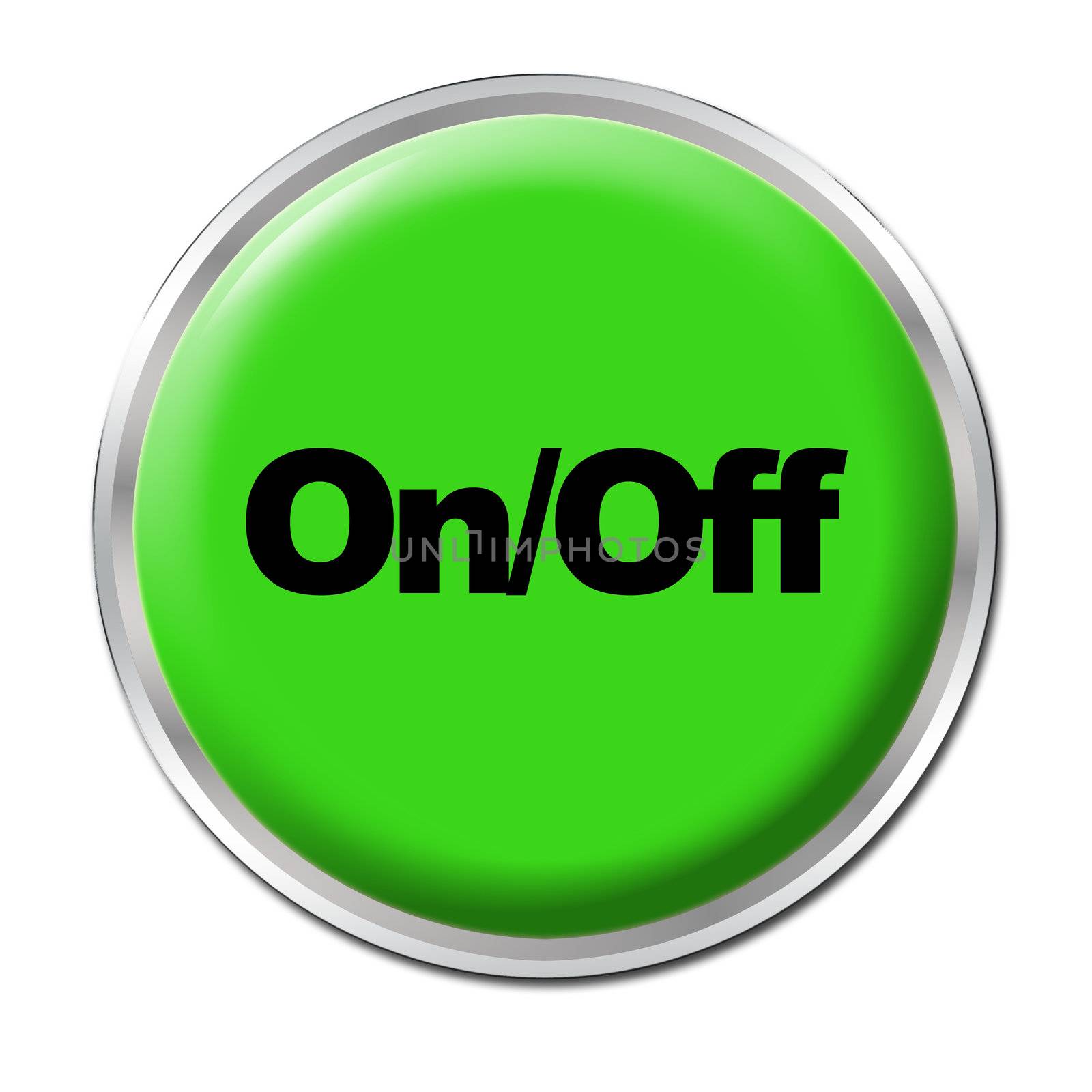 Green round button with the symbol On/Off