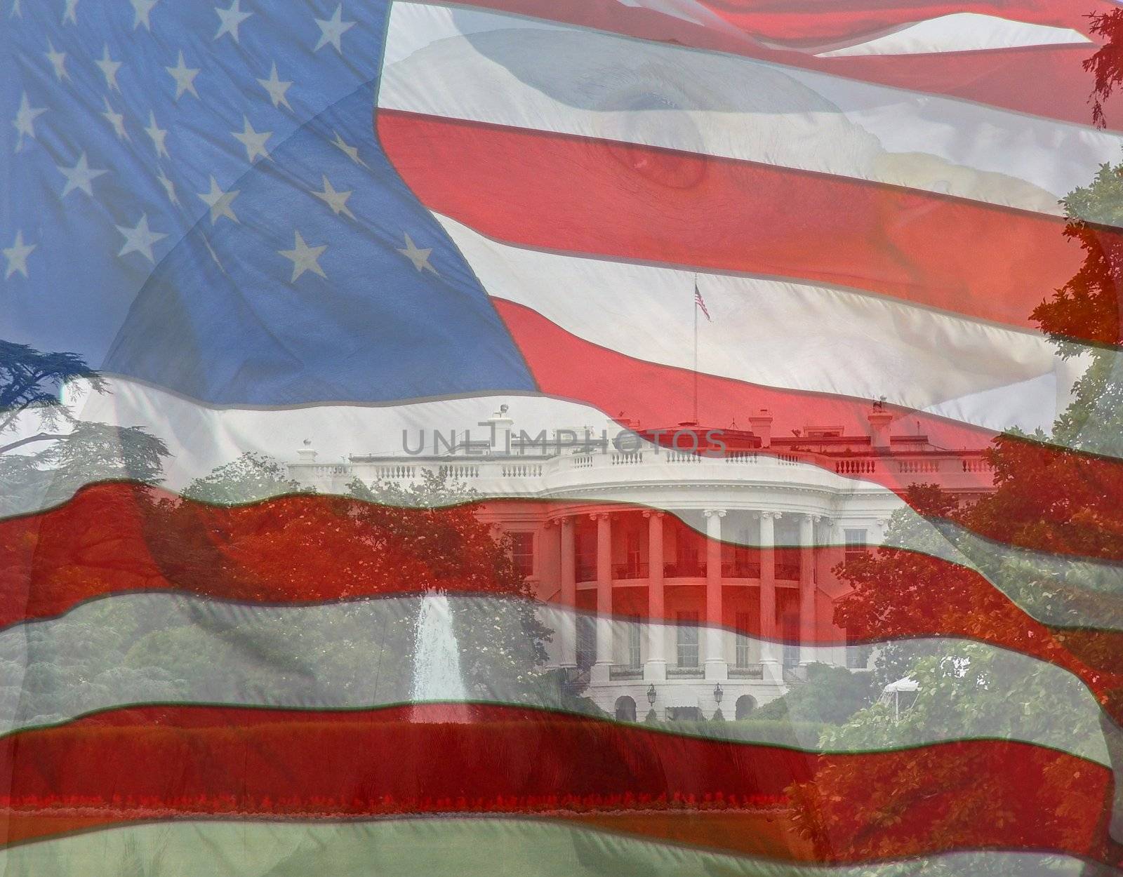 Flag, Eagle, White House. Composite of three photos taken by the author.

