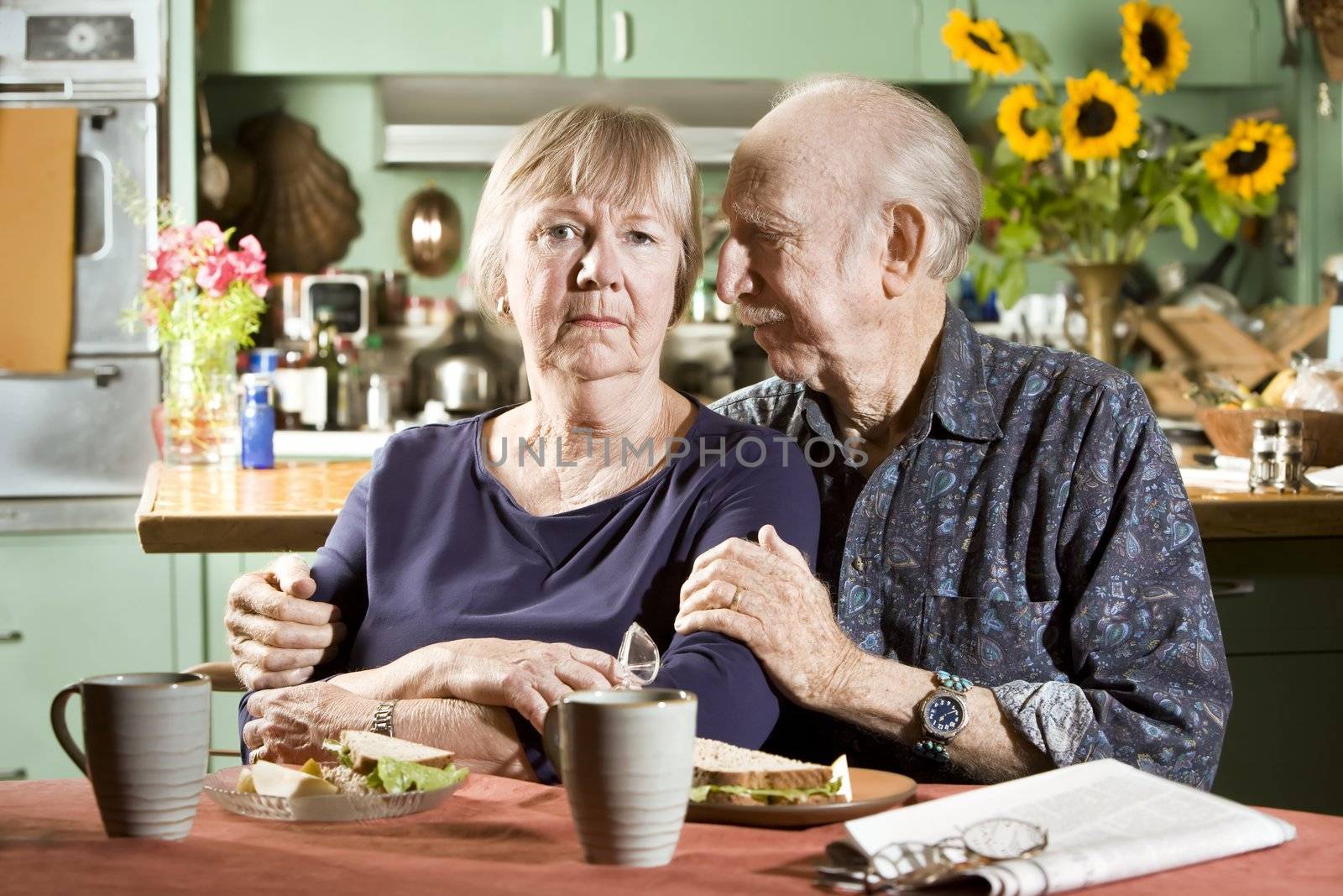 Portrait of Worried Senior Couple in their Dining Room