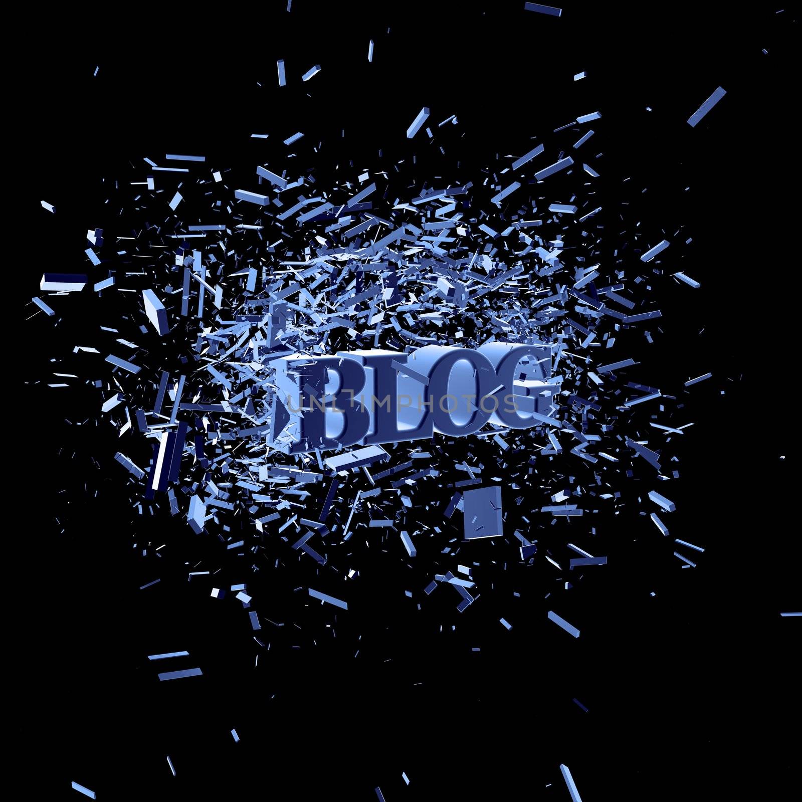 the word blog in an explosion - 3d illustration