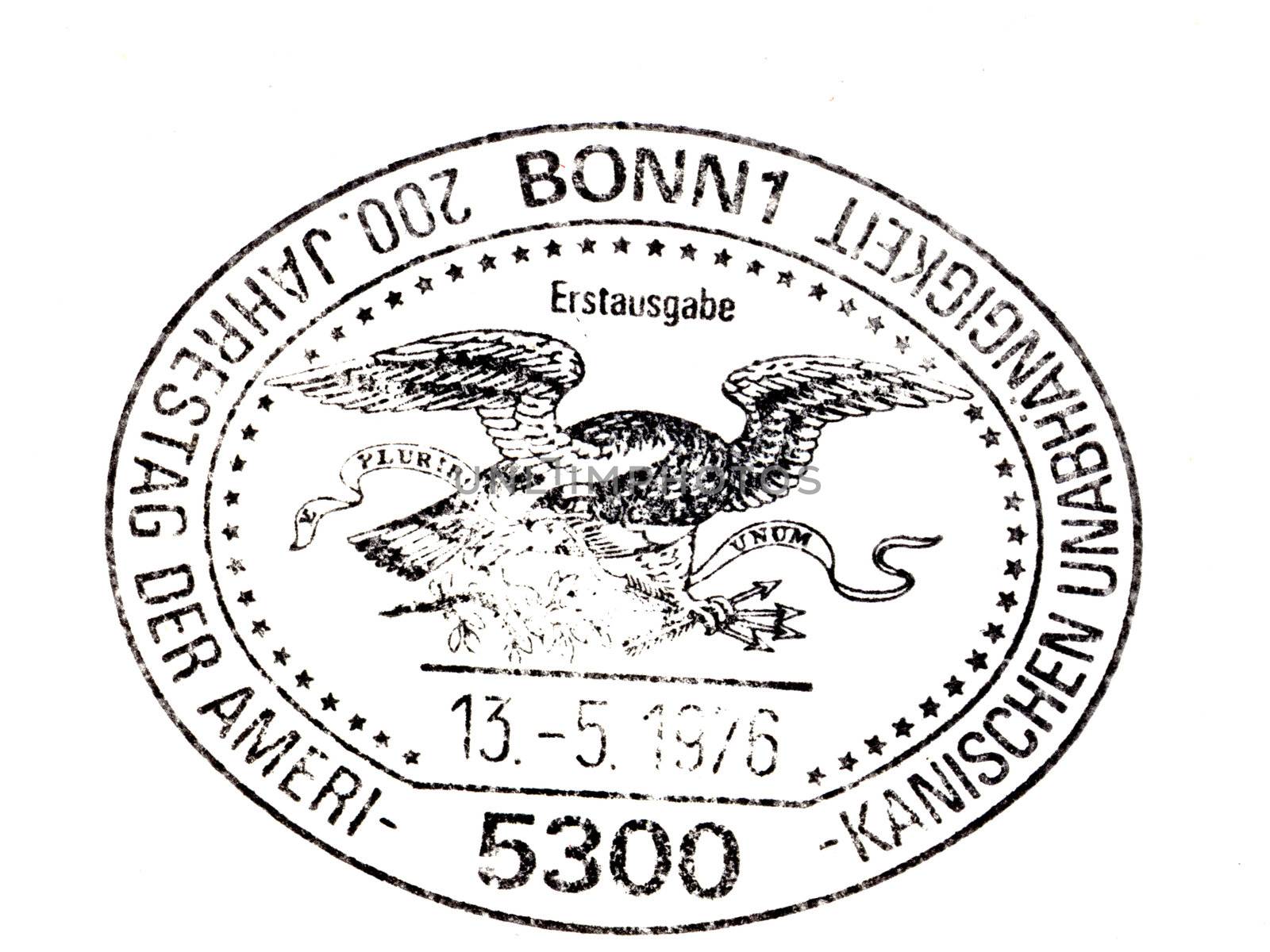 GERMANY - CIRCA 1976: vintage postmark on the occasion of 200 years of american independence, germany circa in 1976