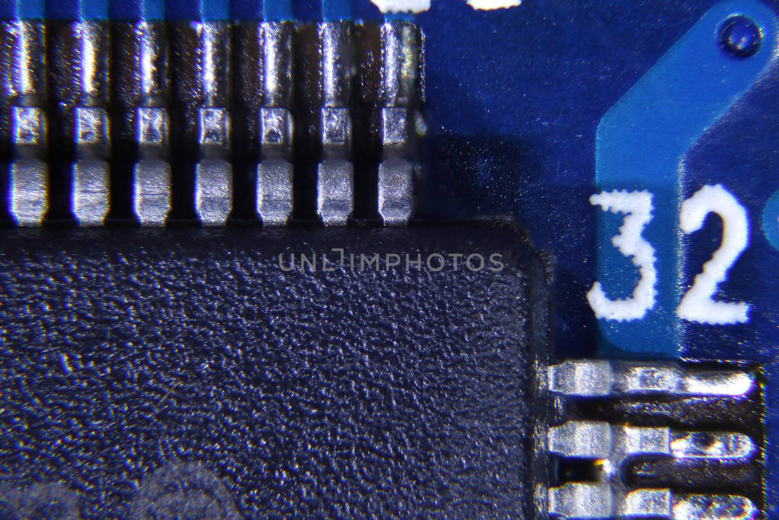 Electronic components taken with compound microscope. Magnification 20X.  Vivid colours can be seen. Images taken using techniques which aid depth of field which otherwise would not be possible with this kind of microscopic photography.