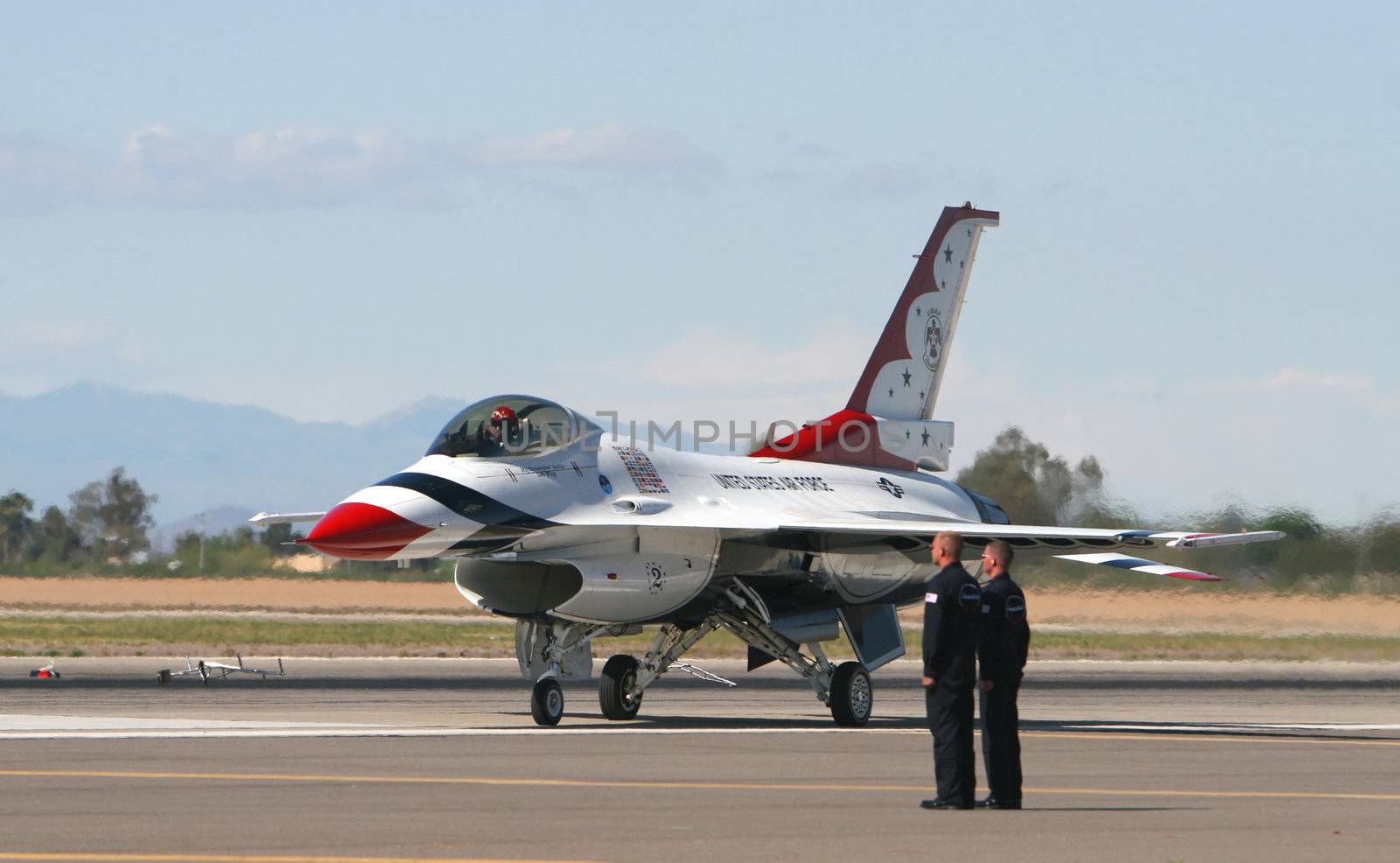 An F16 flighter jet is ready for take off. 