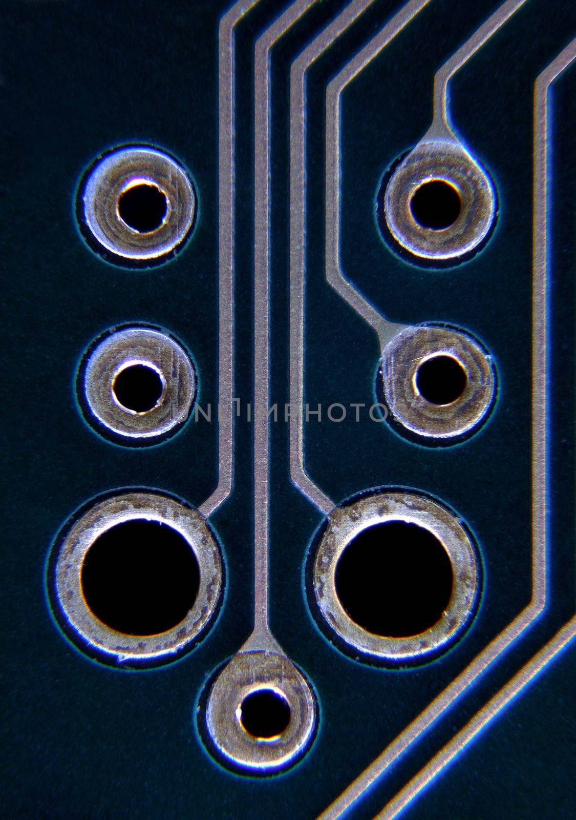 Electronic components taken with compound microscope. Magnification 20X.  Vivid colours can be seen. Images taken using techniques which aid depth of field which otherwise would not be possible with this kind of microscopic photography.