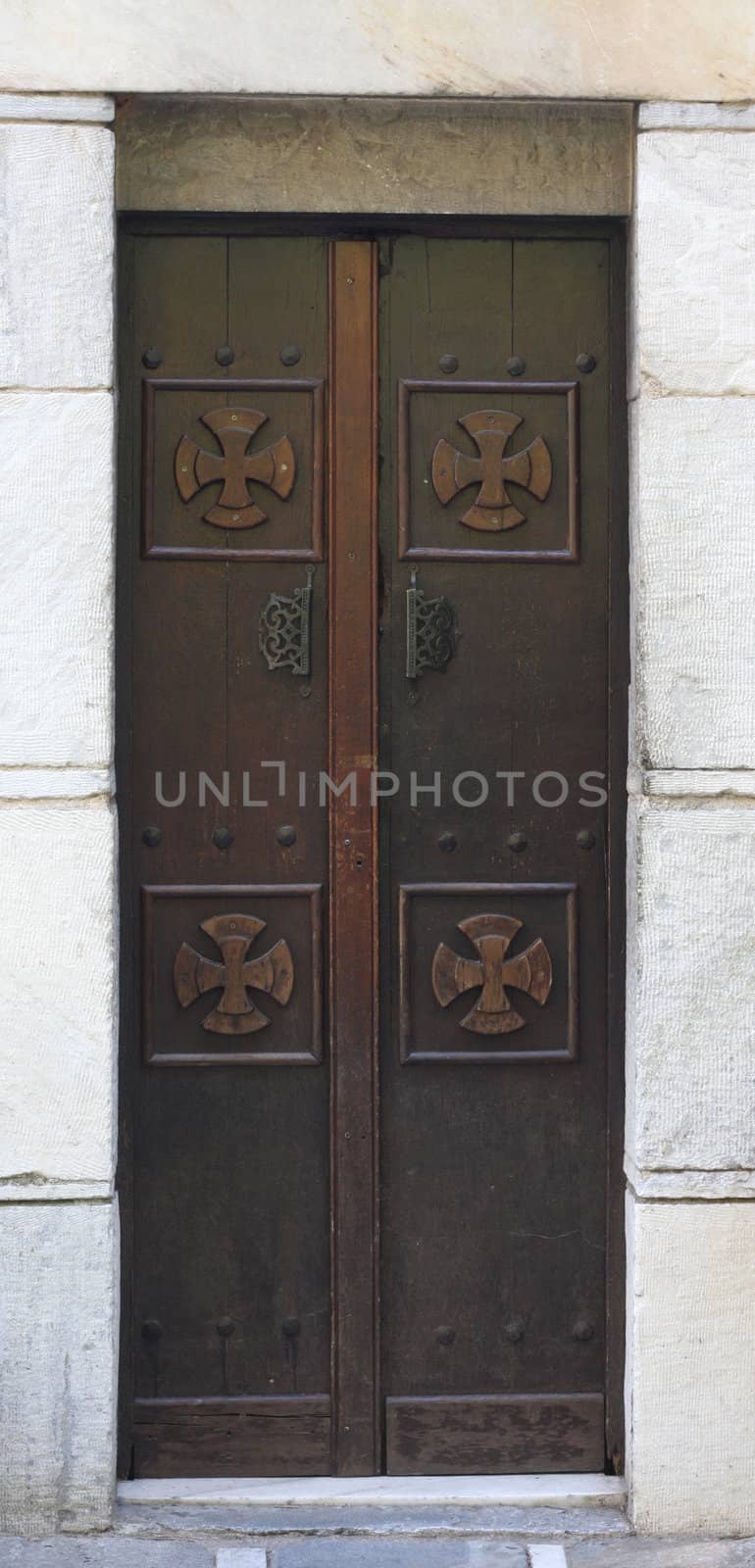 Antique orthodox church door in Athens, Greece