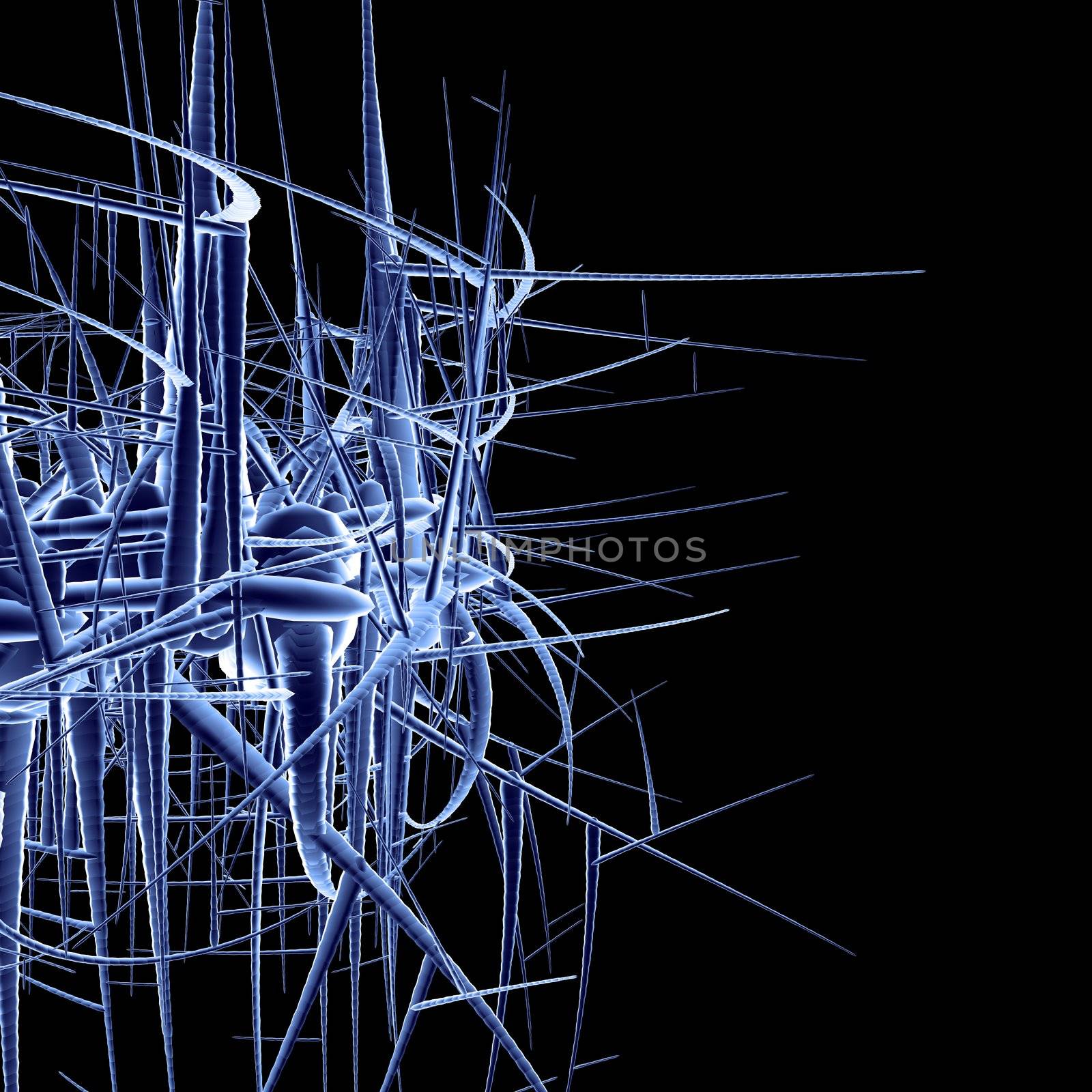 abstract blue tentacle thing on black background - 3d illustration