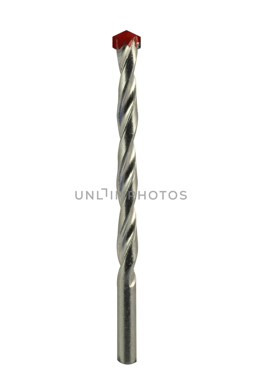 Drill bit with red top isolated in white