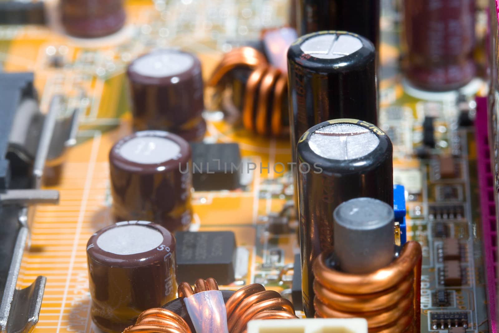 part of circuit board, macro shot with shallow dof