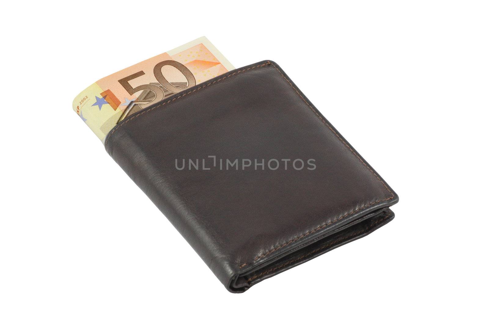 Euro money in wallet isolated in white