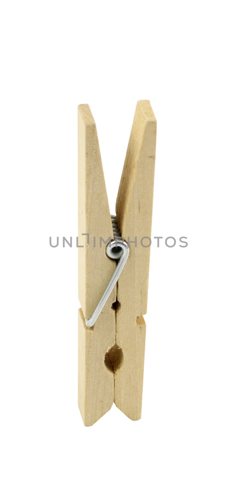 Wooden cloth peg isolated in white