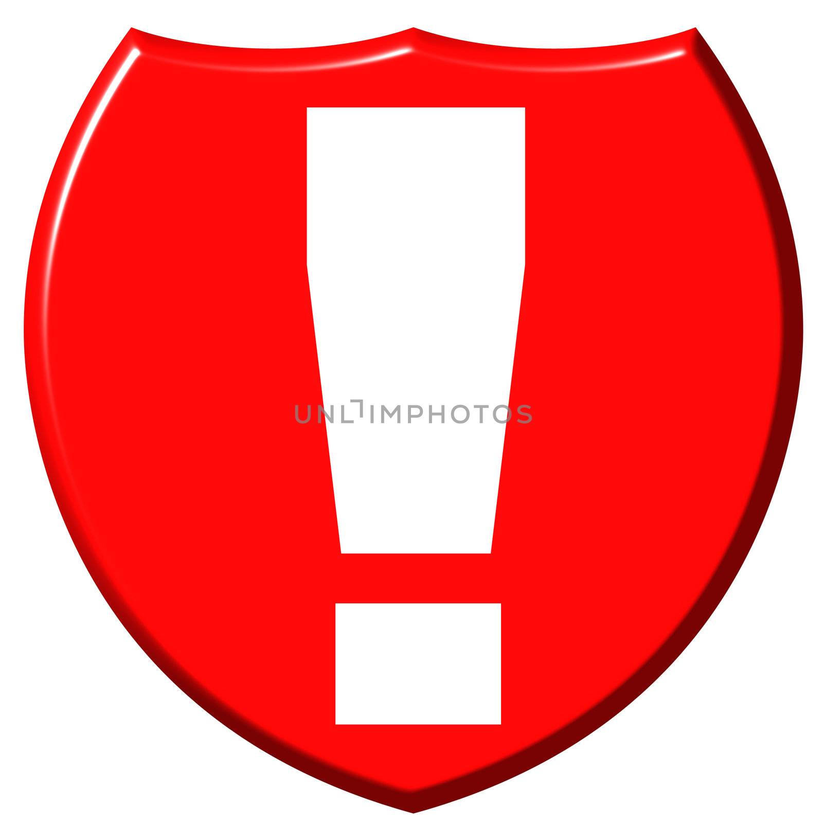 Exclamation point shield isolated in white