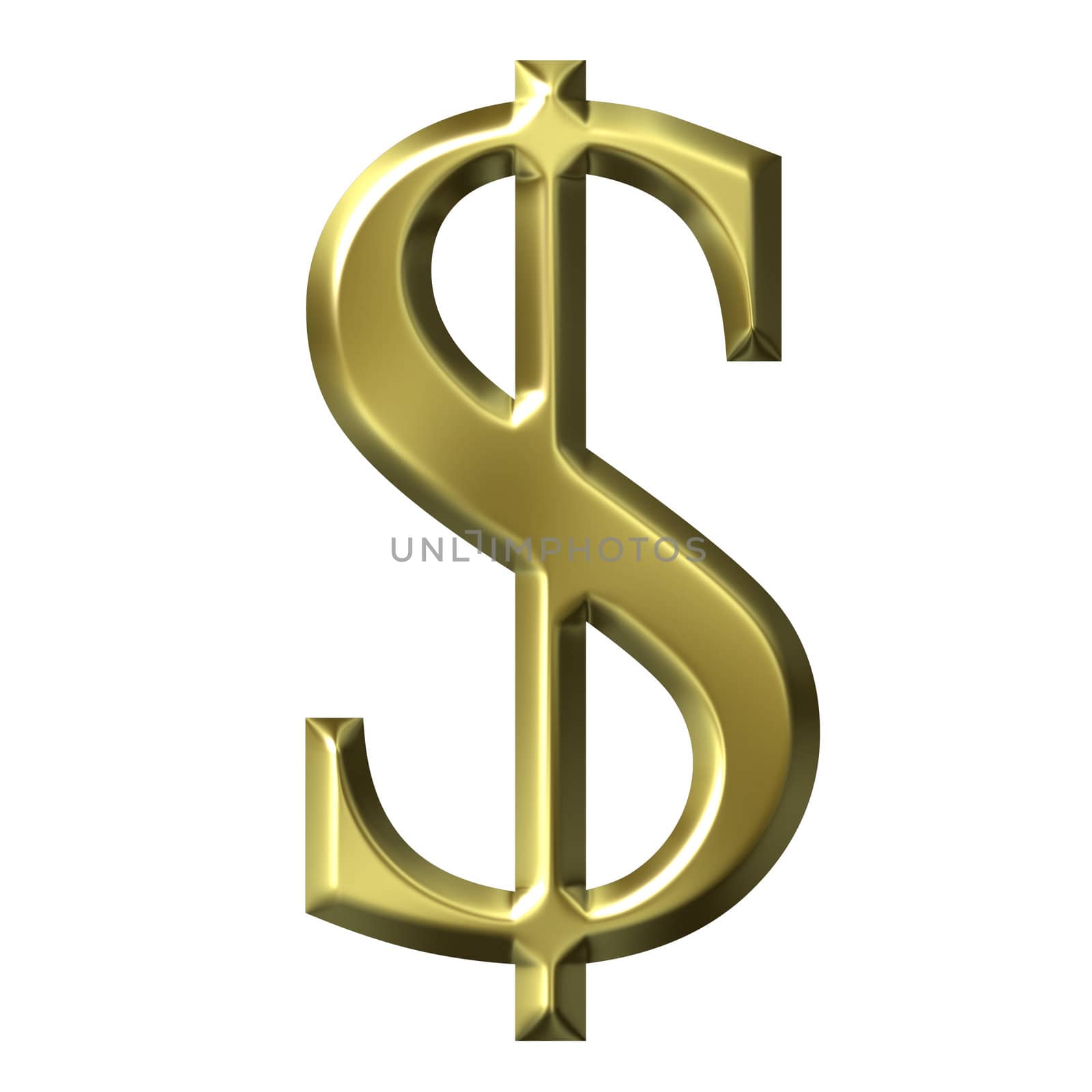 3d golden dollar symbol isolated in white