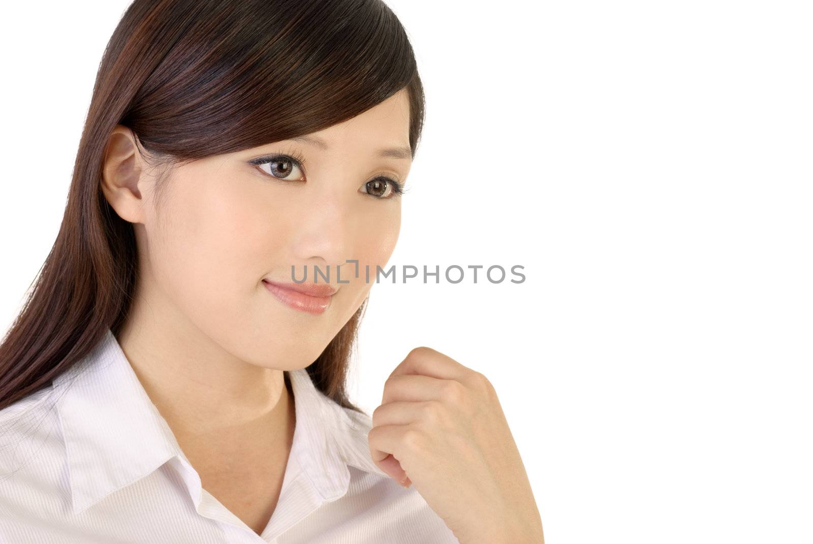 Beautiful business woman portrait of Asian closeup image on white background.