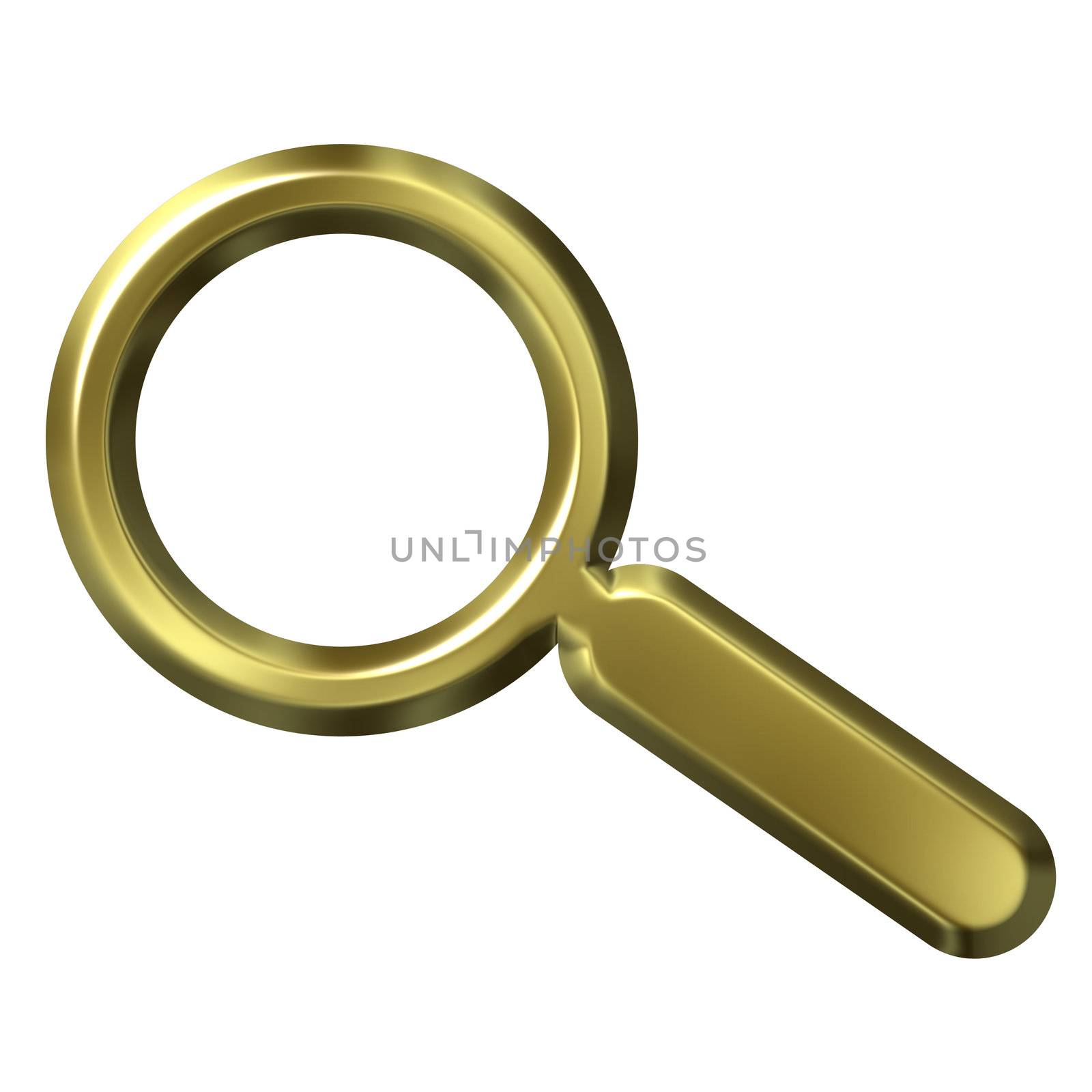 3d golden magnifying glass isolated in white