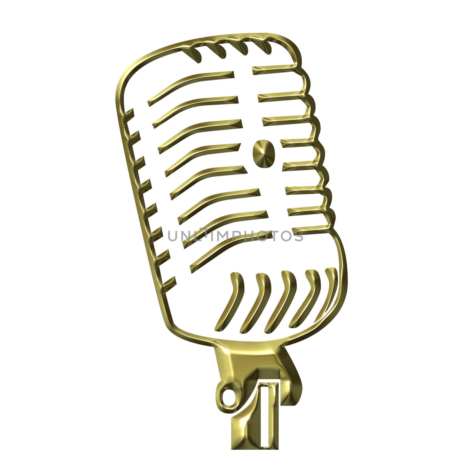 Golden microphone isolated in white
