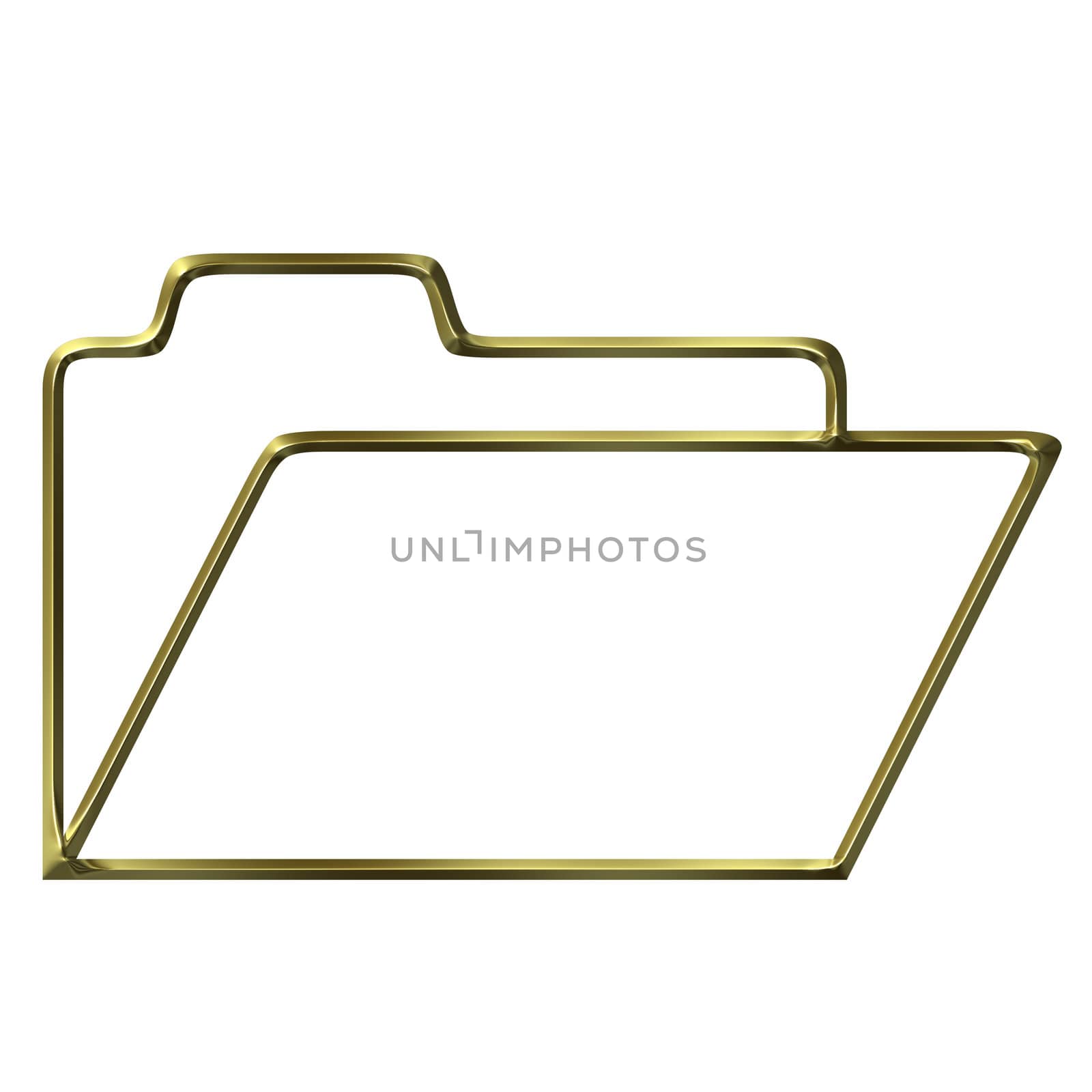 3d golden opened folder silhouette isolated in white