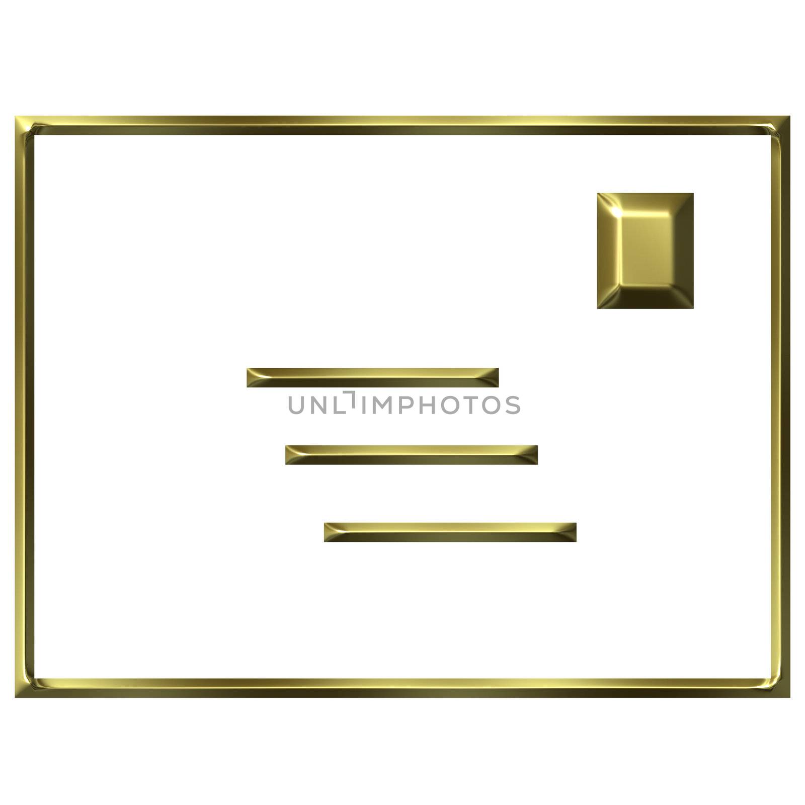 Golden post card isolated in white