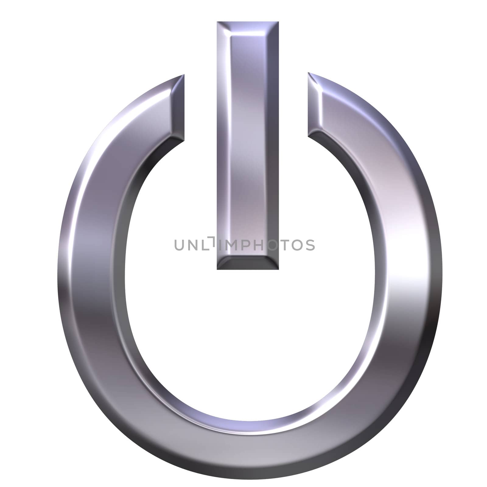 3d silver power symbol isolated in white