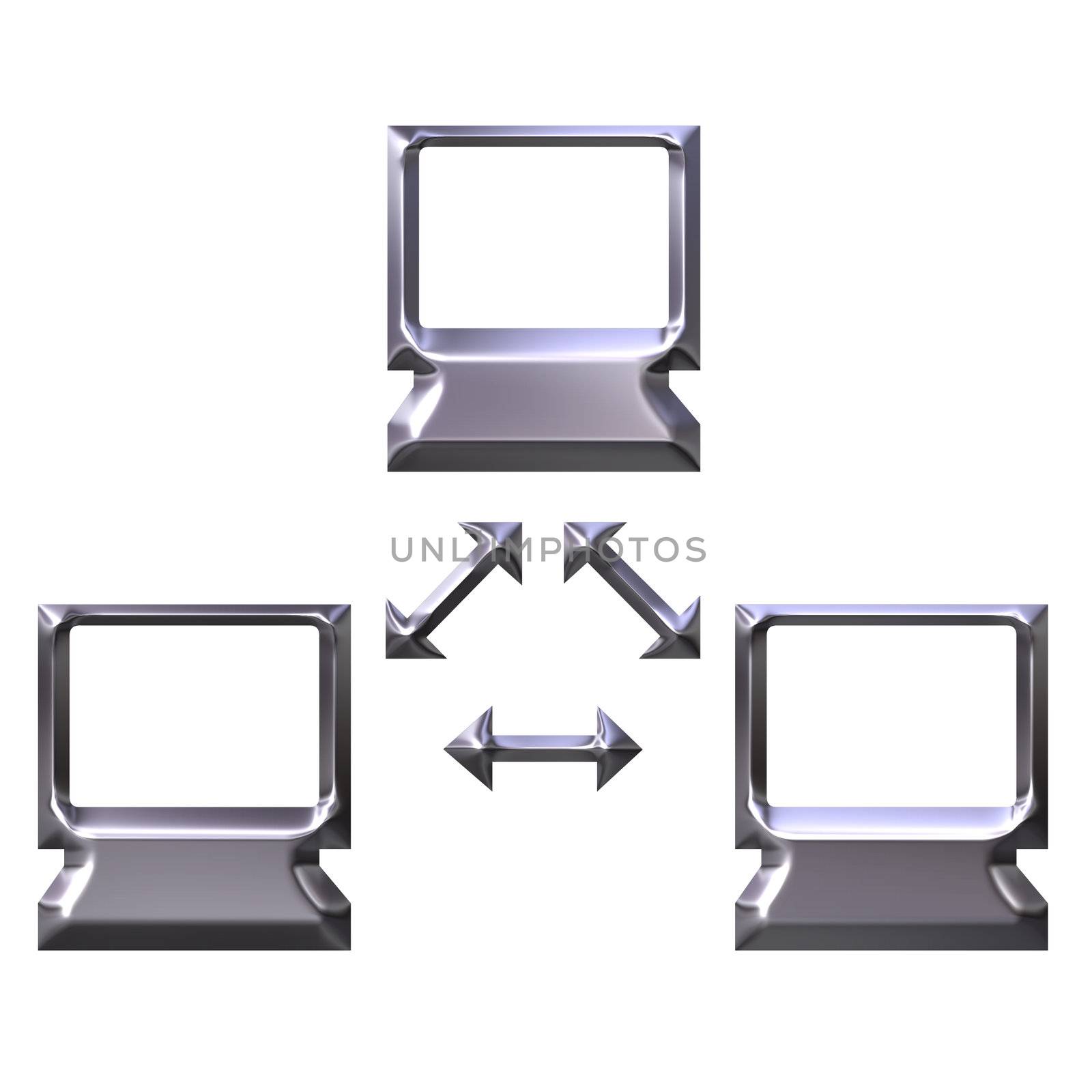 3d silver computer network isolated in white