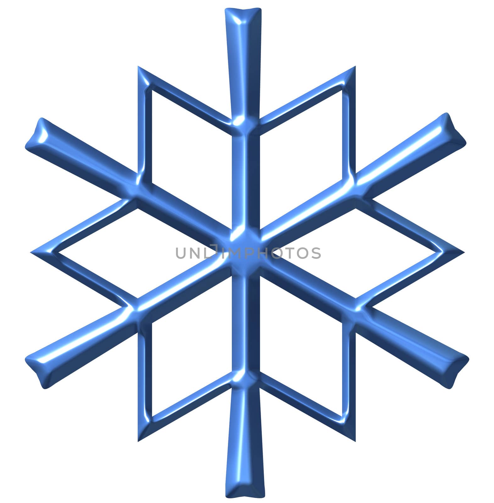 3d azure snowflake isolated in white