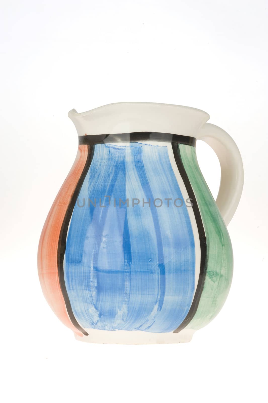 a colorful milk jug on white