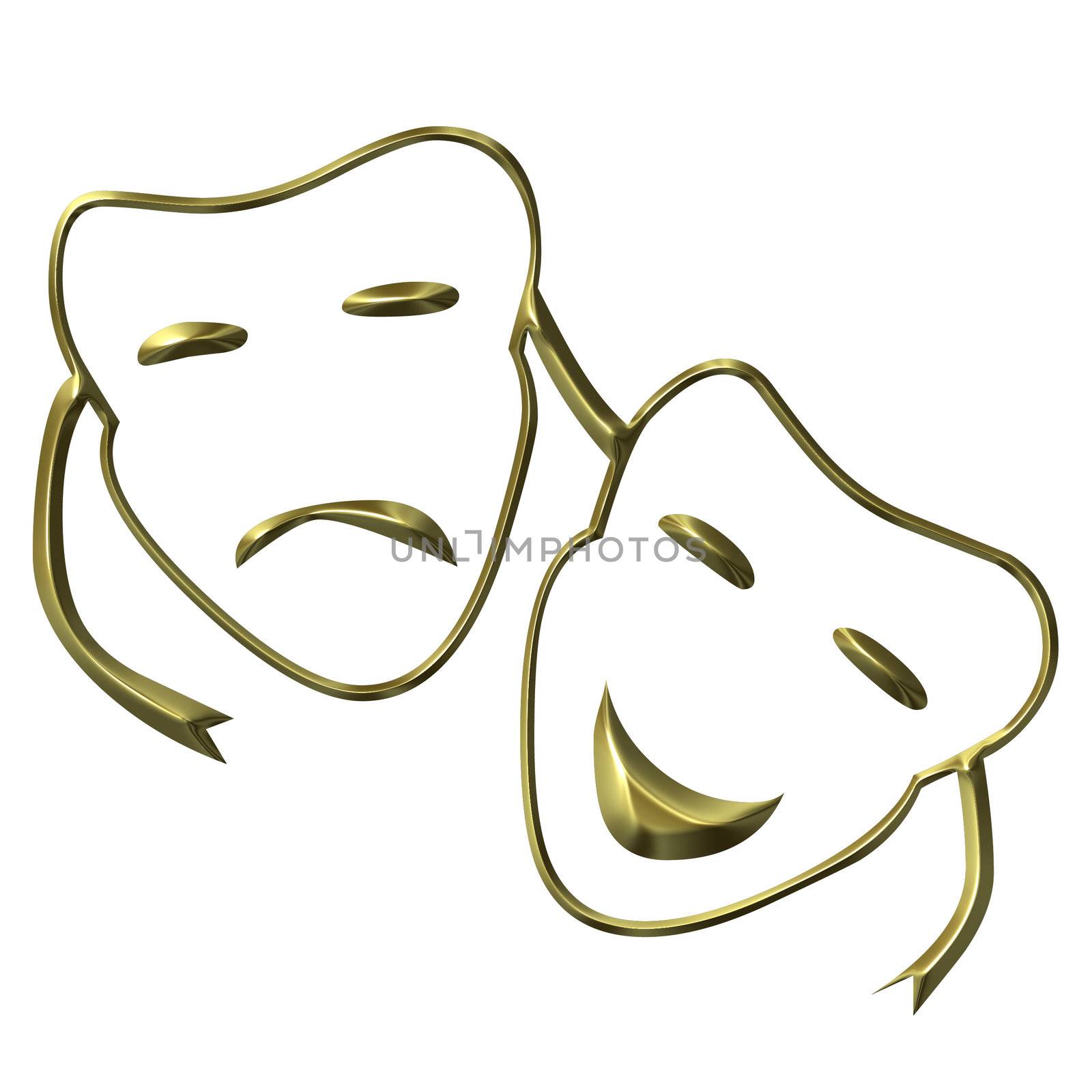 3d golden theatrical masks of drama and comedy