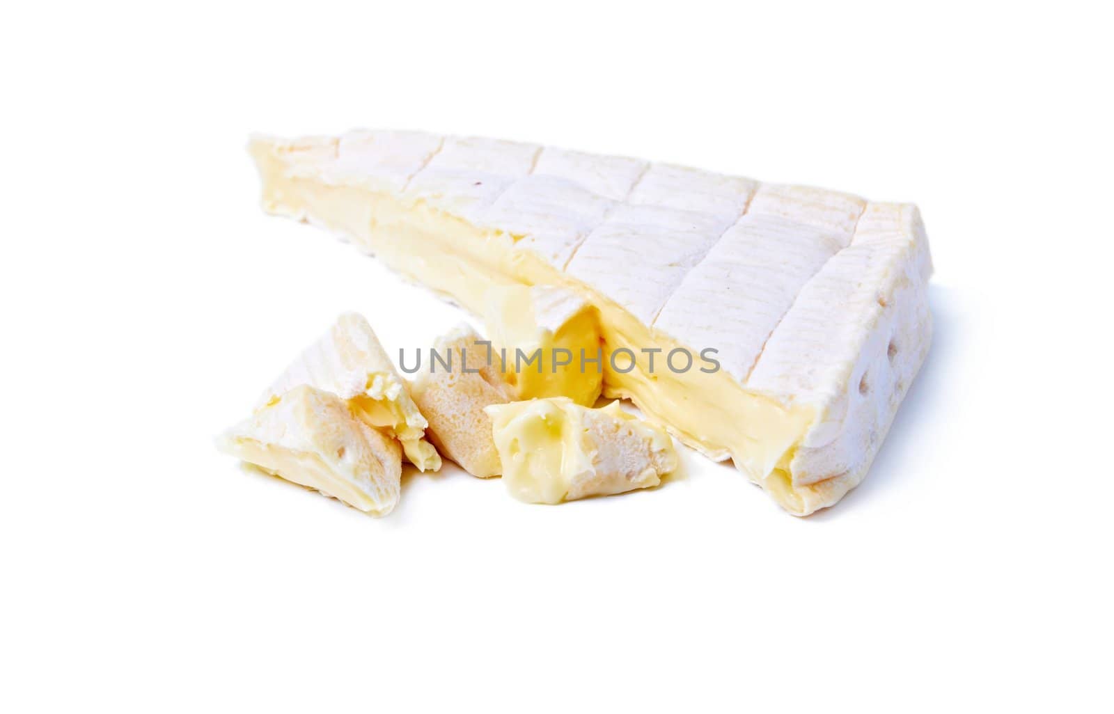 Wedge of Gourmet  Brie Cheese isolated on white