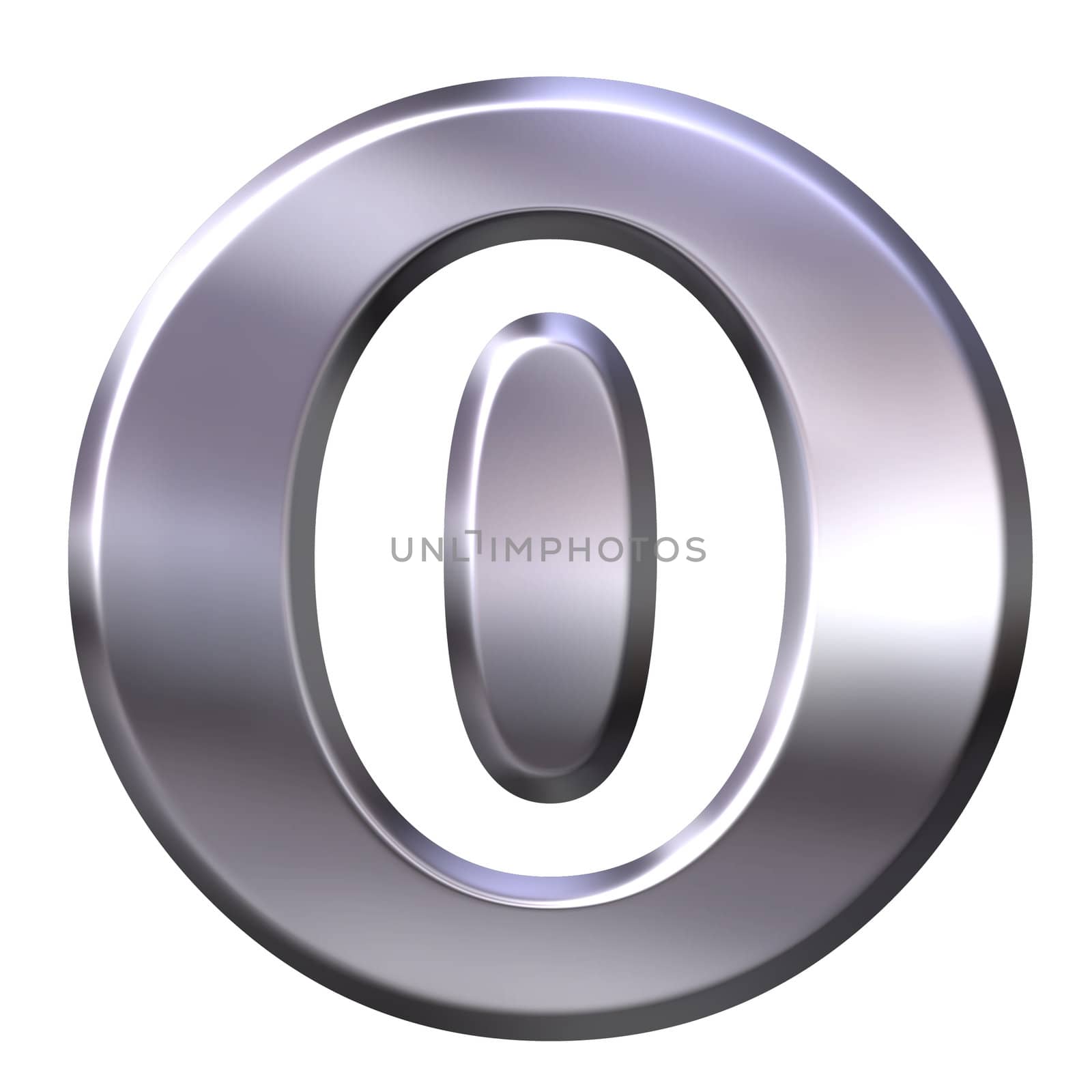 3d silver framed number 0 isolated in white