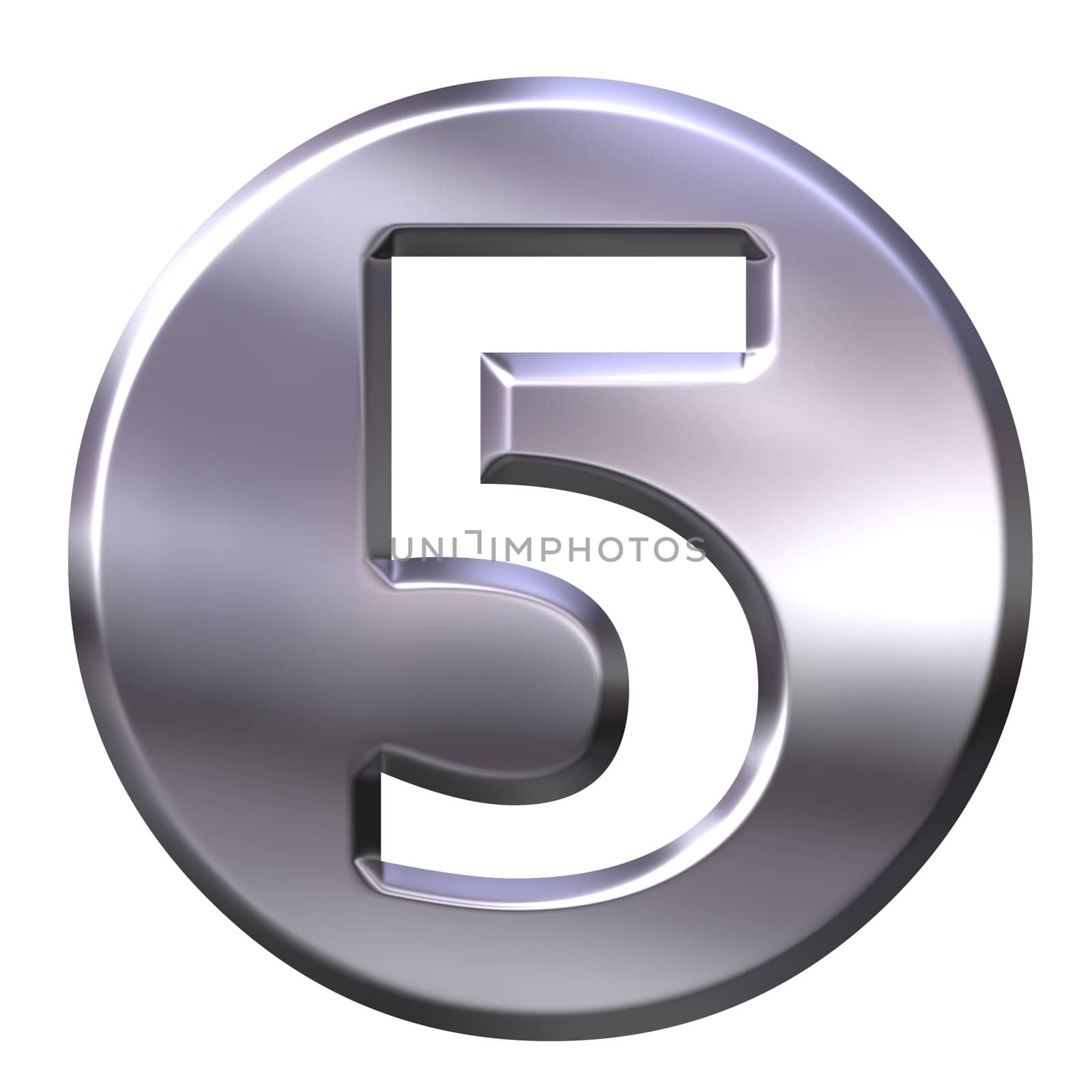 3d silver framed number 5 isolated in white
