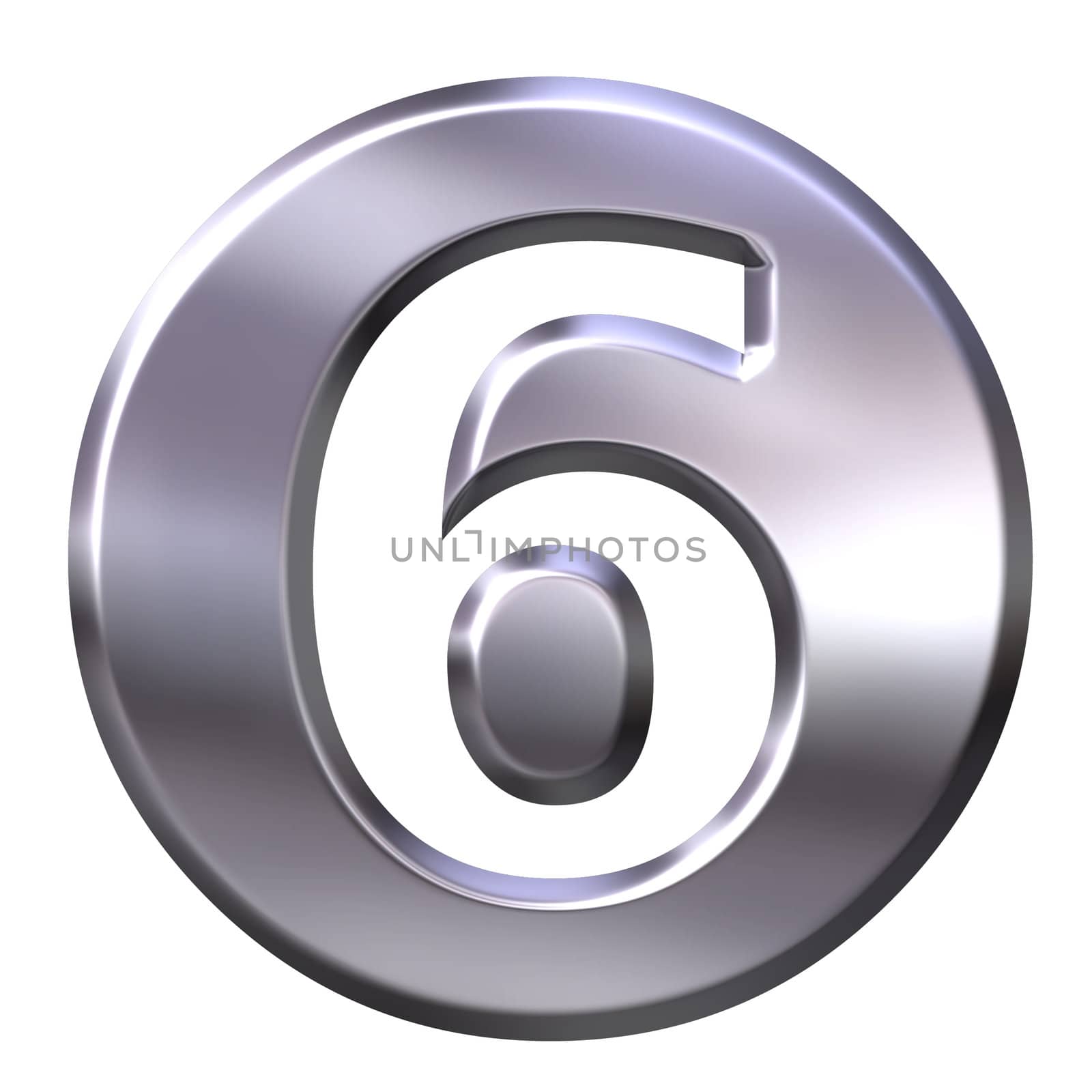 3d silver framed number 6 isolated in white