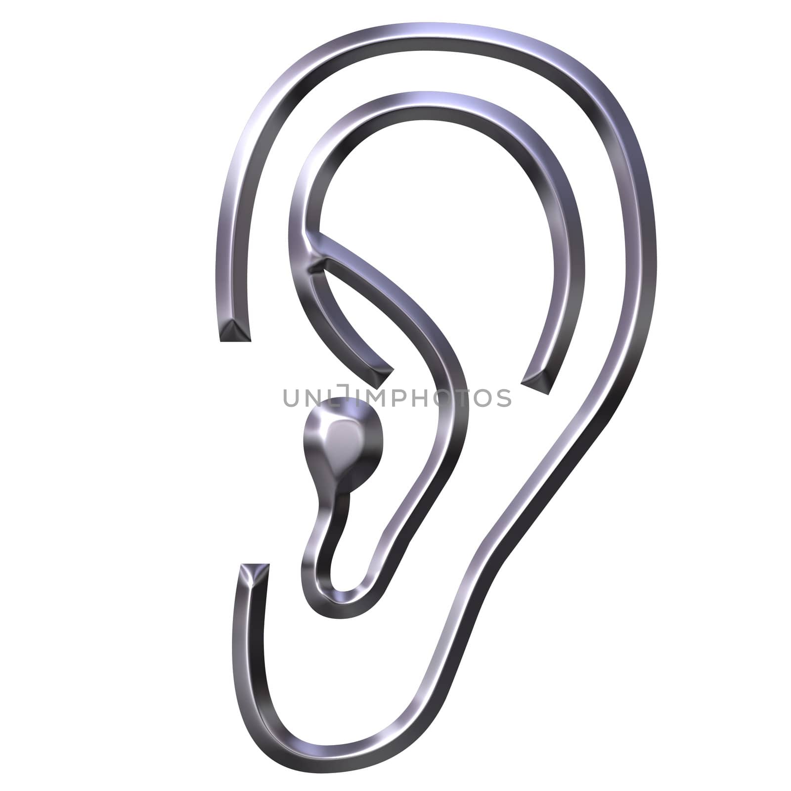 3d silver human ear isolated in white