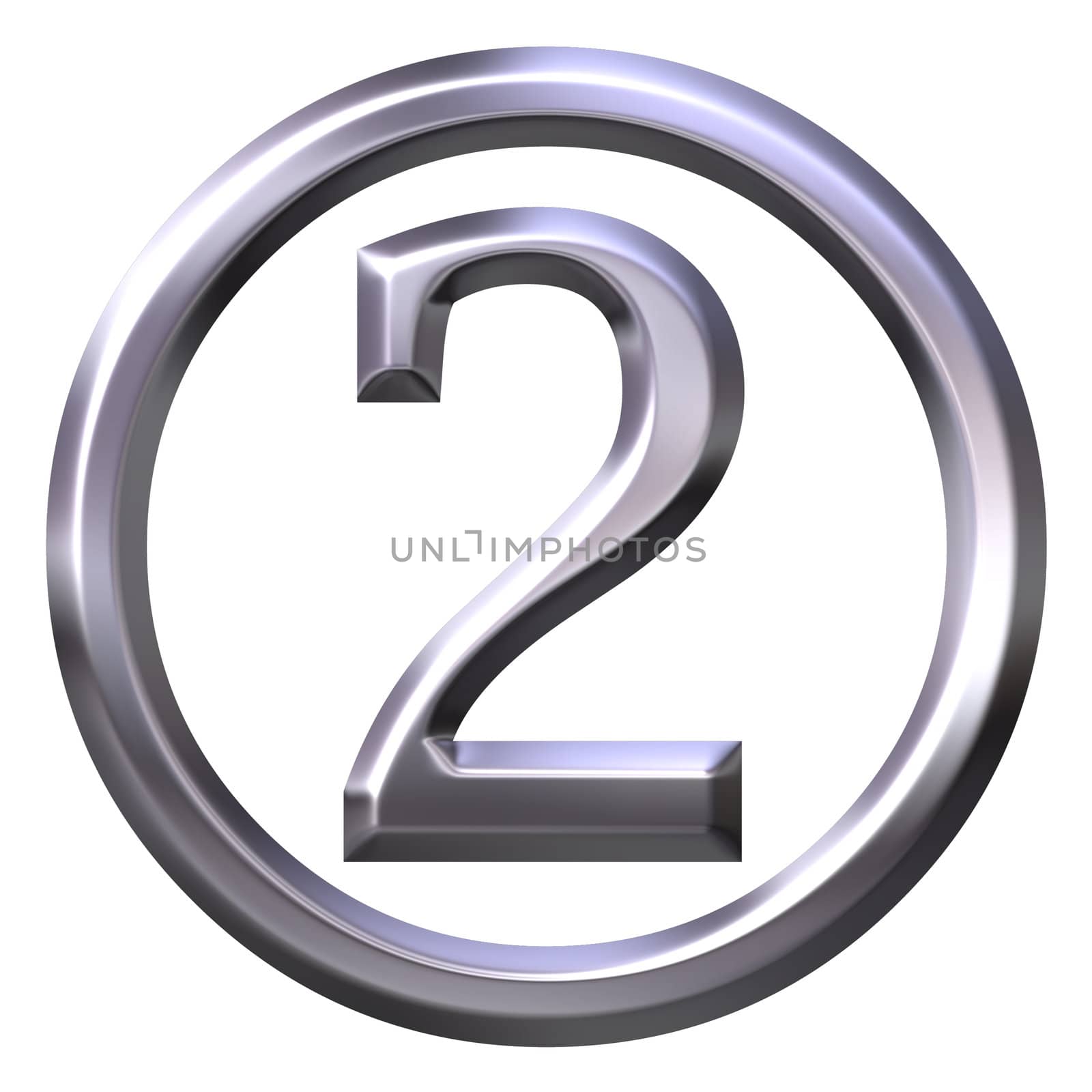 3d silver number 2 isolated in white