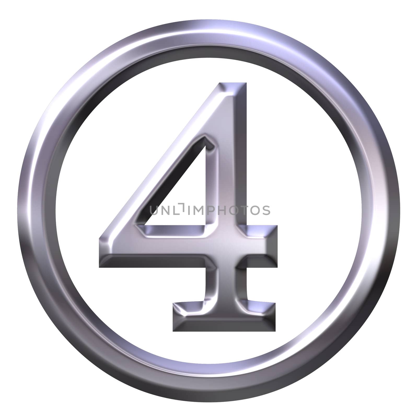 3d silver number 4 isolated in white