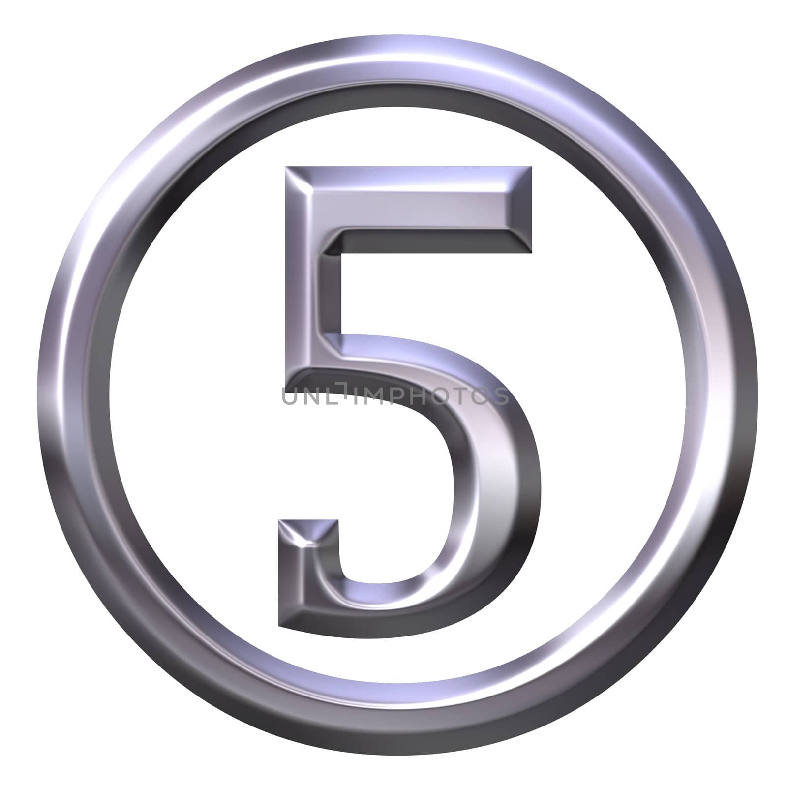 3d silver number 5 isolated in white